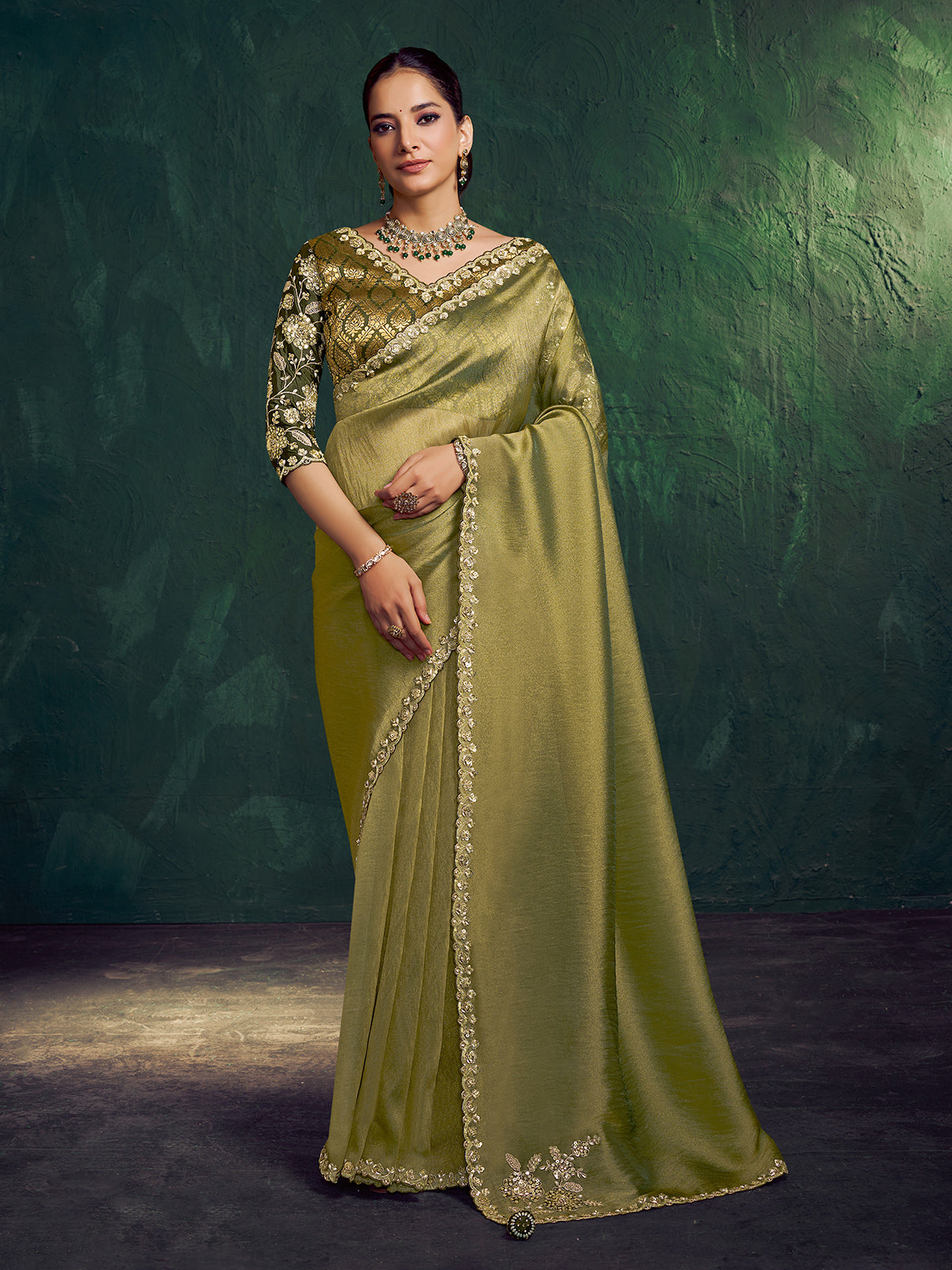 Mehendi green zari tissue silk saree