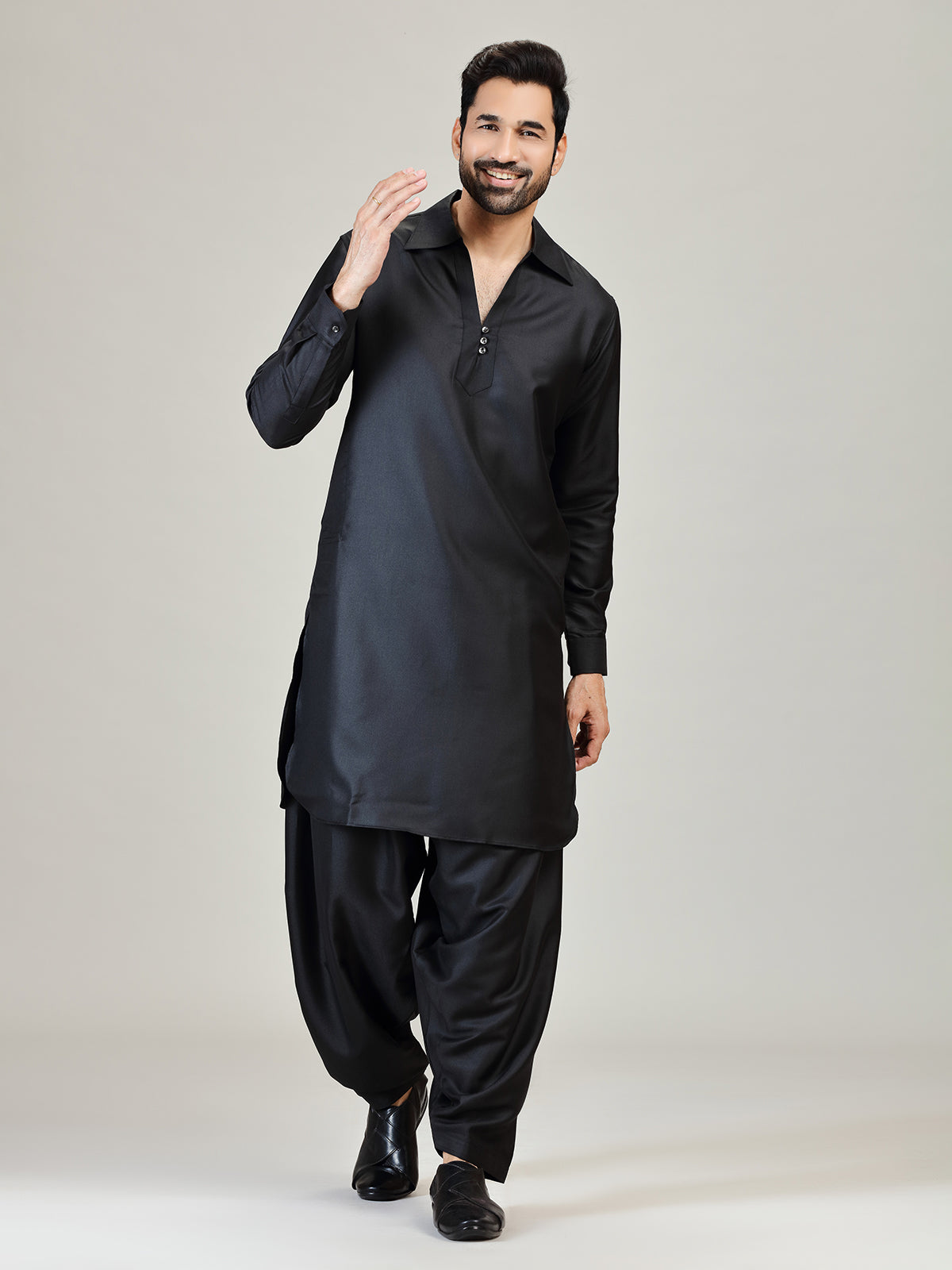 Black plain pathani kurta suit for men