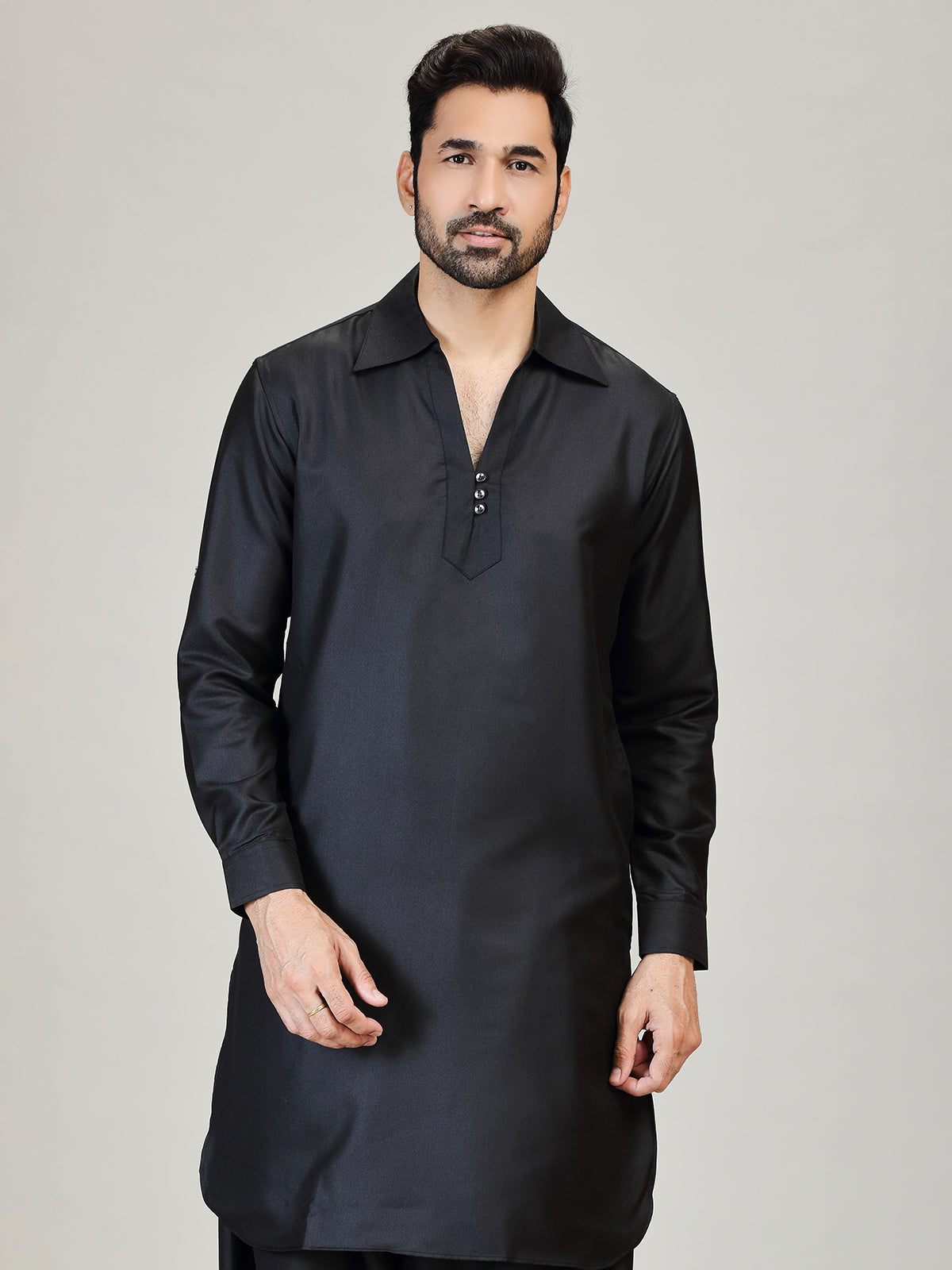 Black plain pathani kurta suit for men