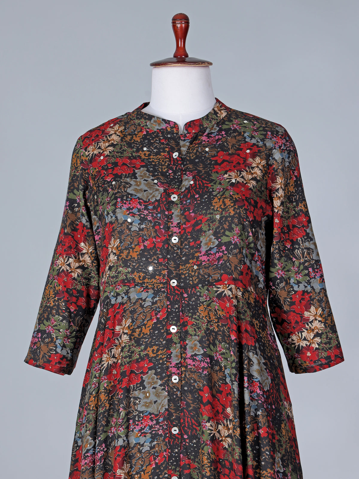 Black casual wear cotton silk kurti with floral print