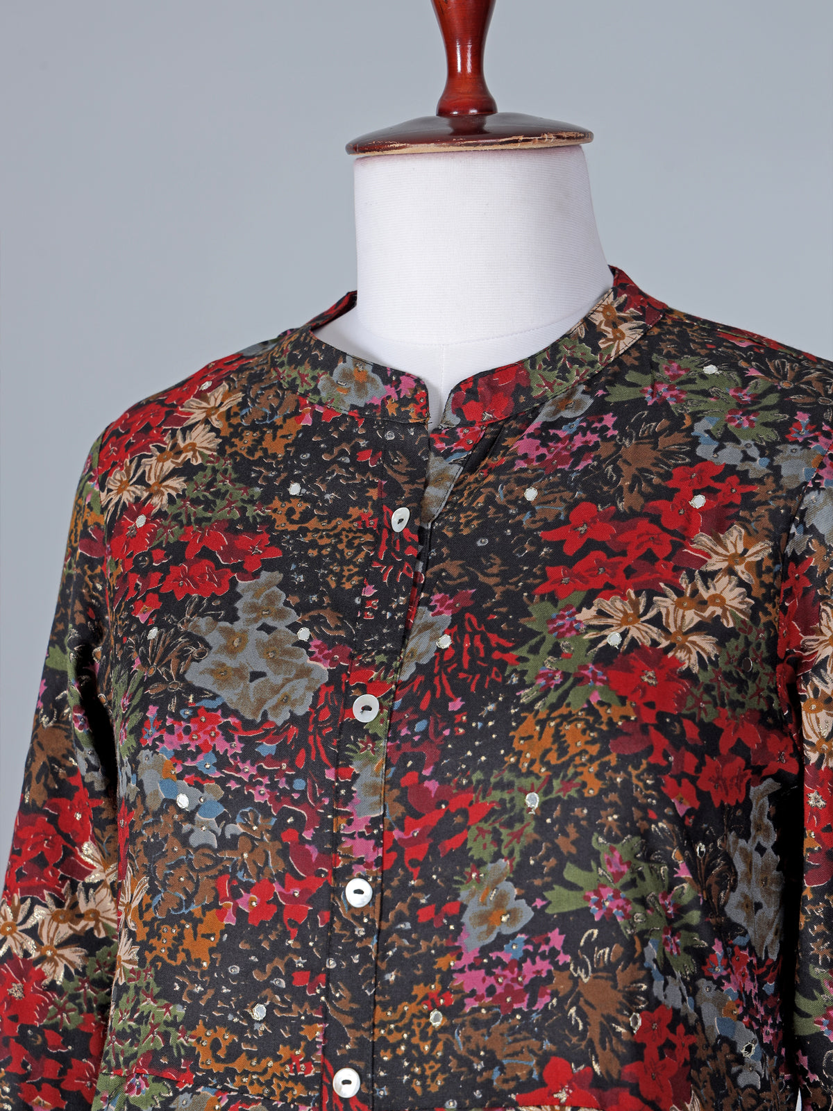 Black casual wear cotton silk kurti with floral print