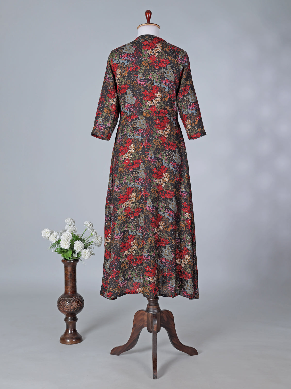 Black casual wear cotton silk kurti with floral print