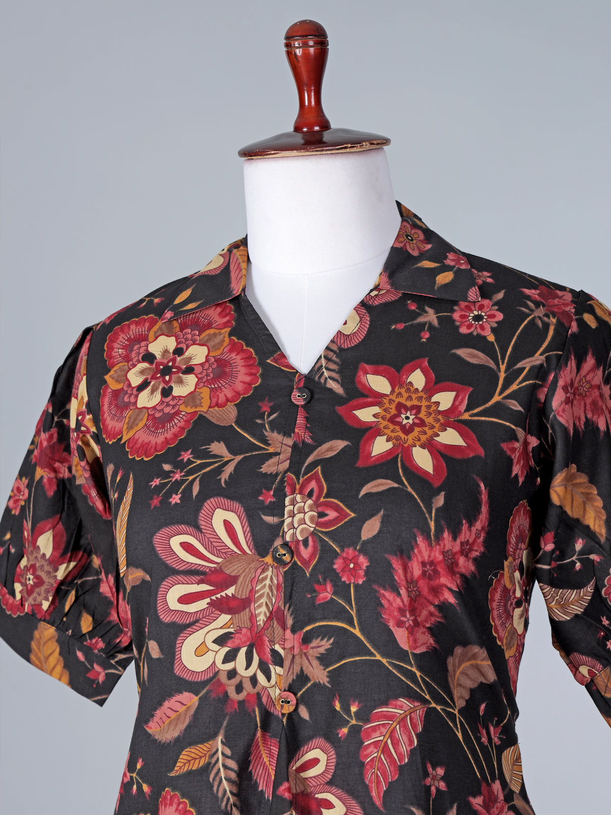 Black printed cotton silk kurti for casual wear