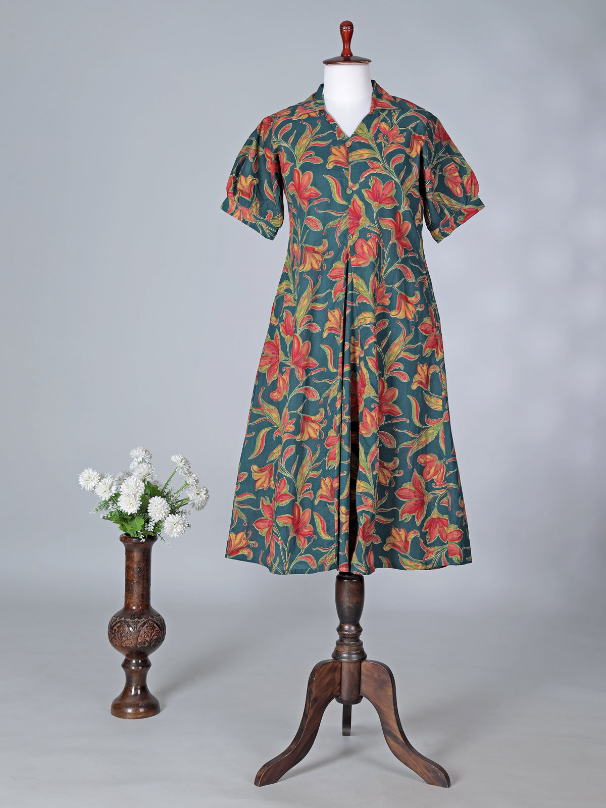 Green floral printed cotton silk kurti for women casual wear