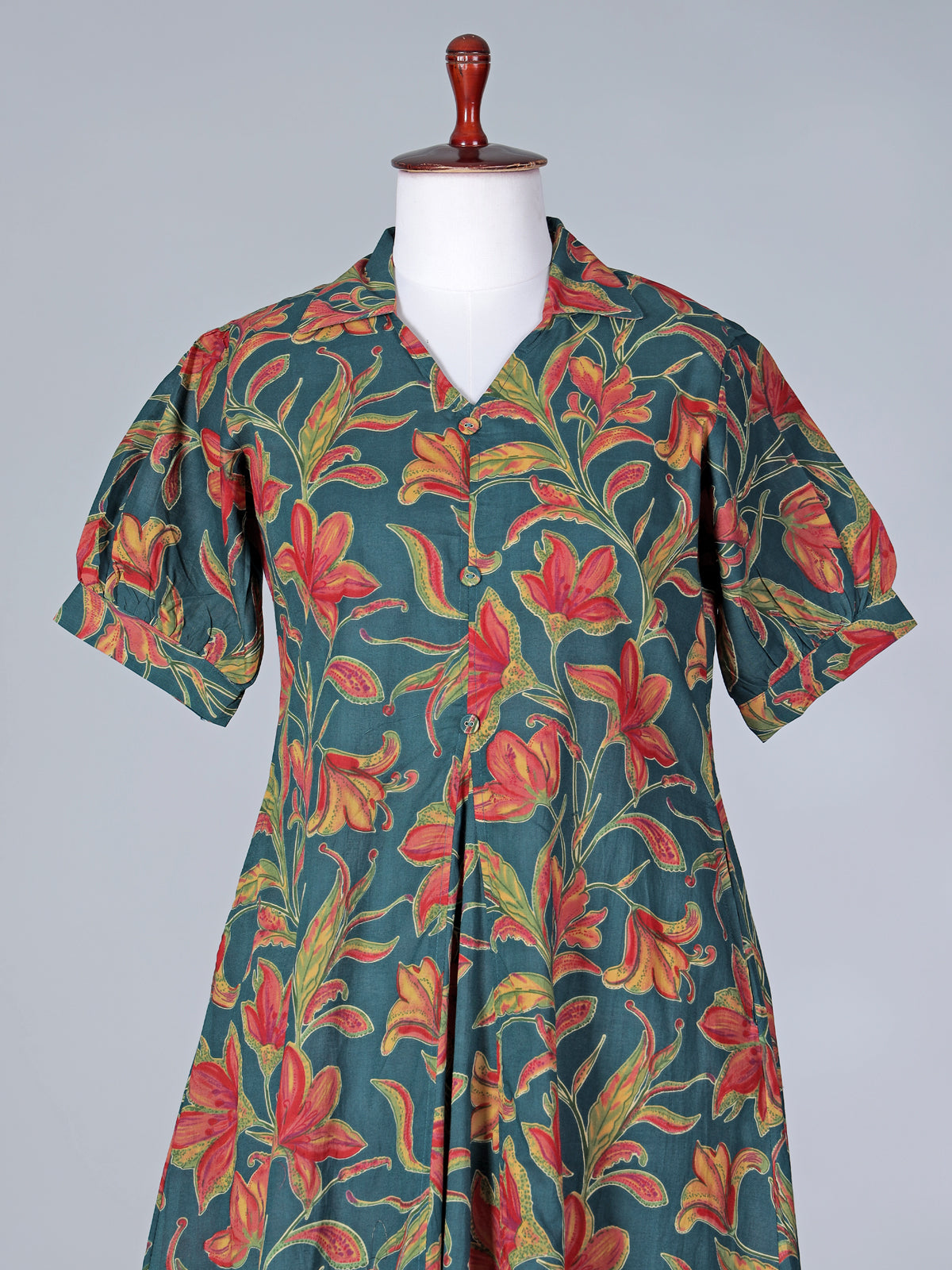 Green floral printed cotton silk kurti for women casual wear
