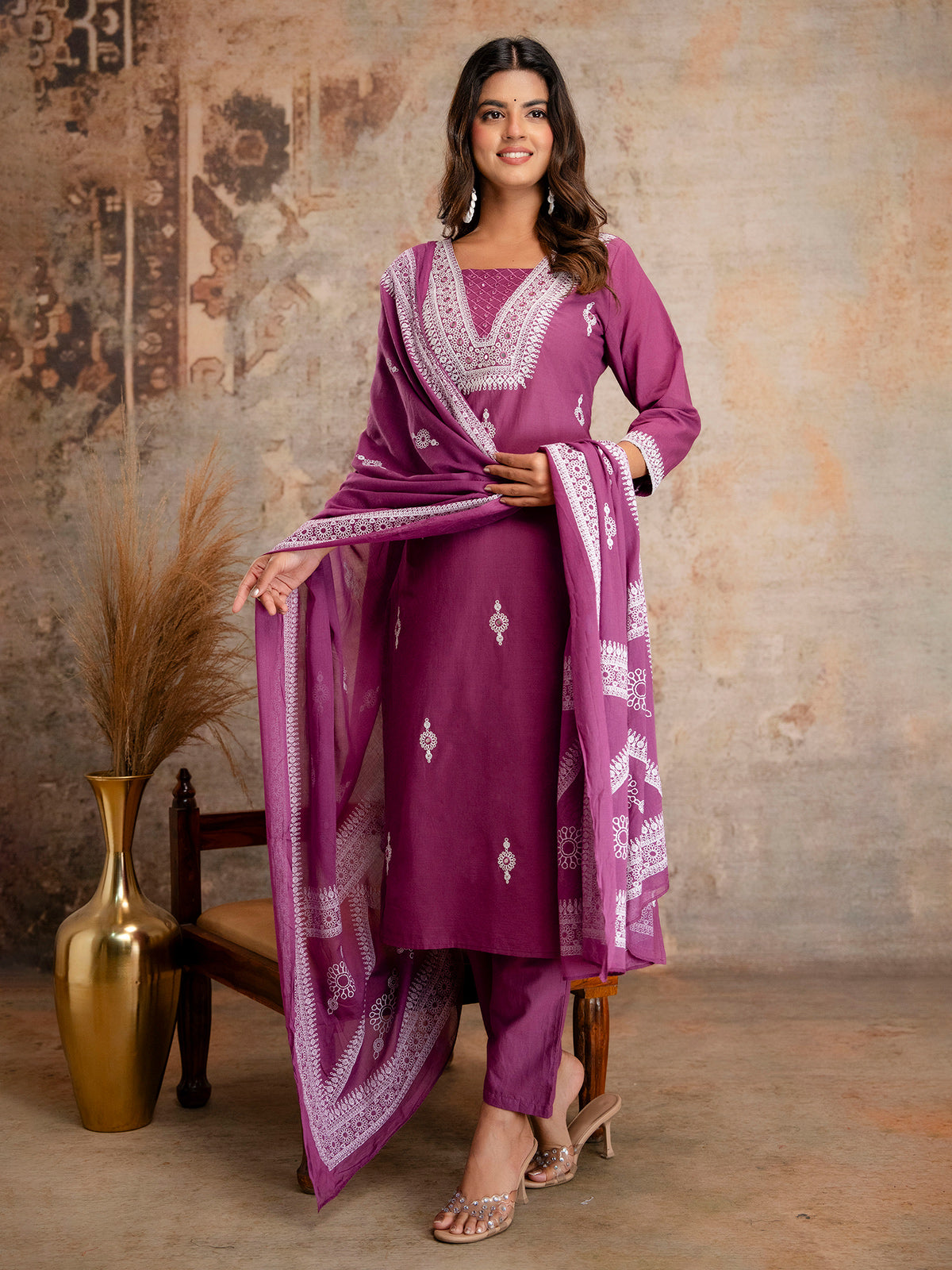 Purple cotton silk kurti set with festive vibe