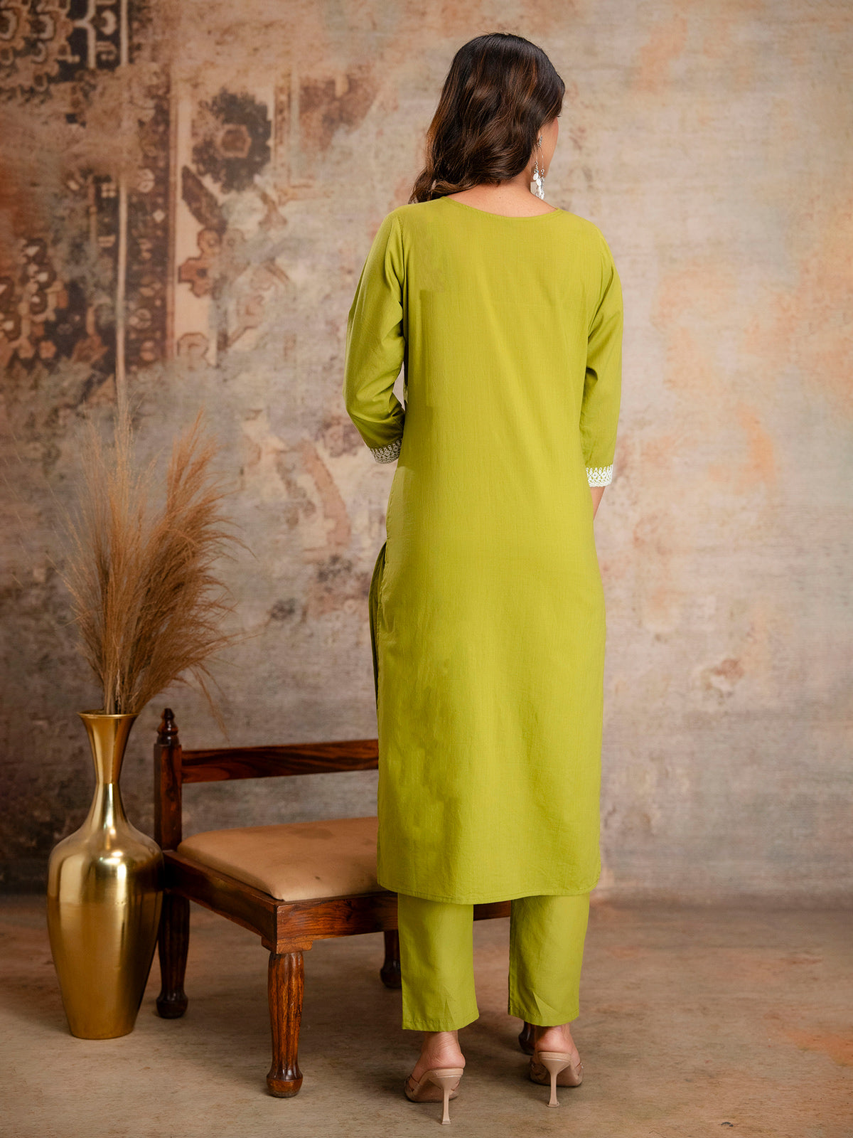 Light green cotton silk kurti set with printed dupatta