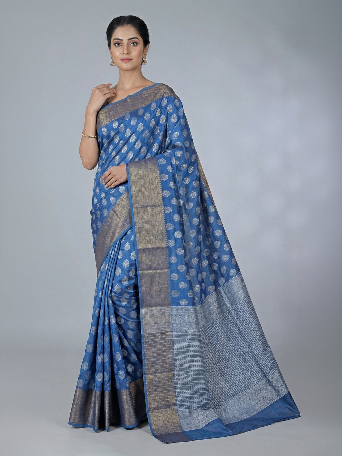 Blue art silk zari worked saree for festve celebration