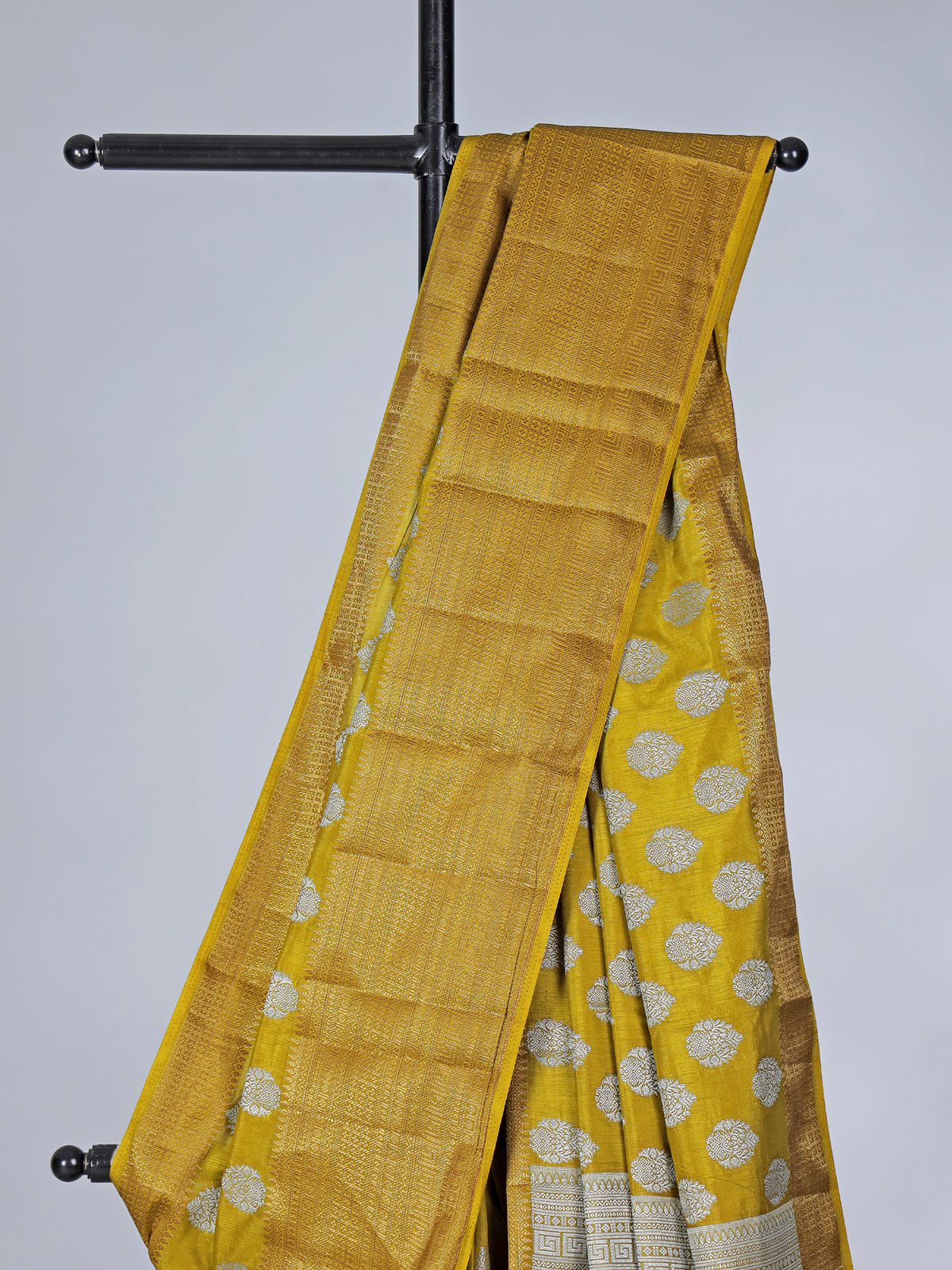 Mustard yellow art silk saree with zari glow