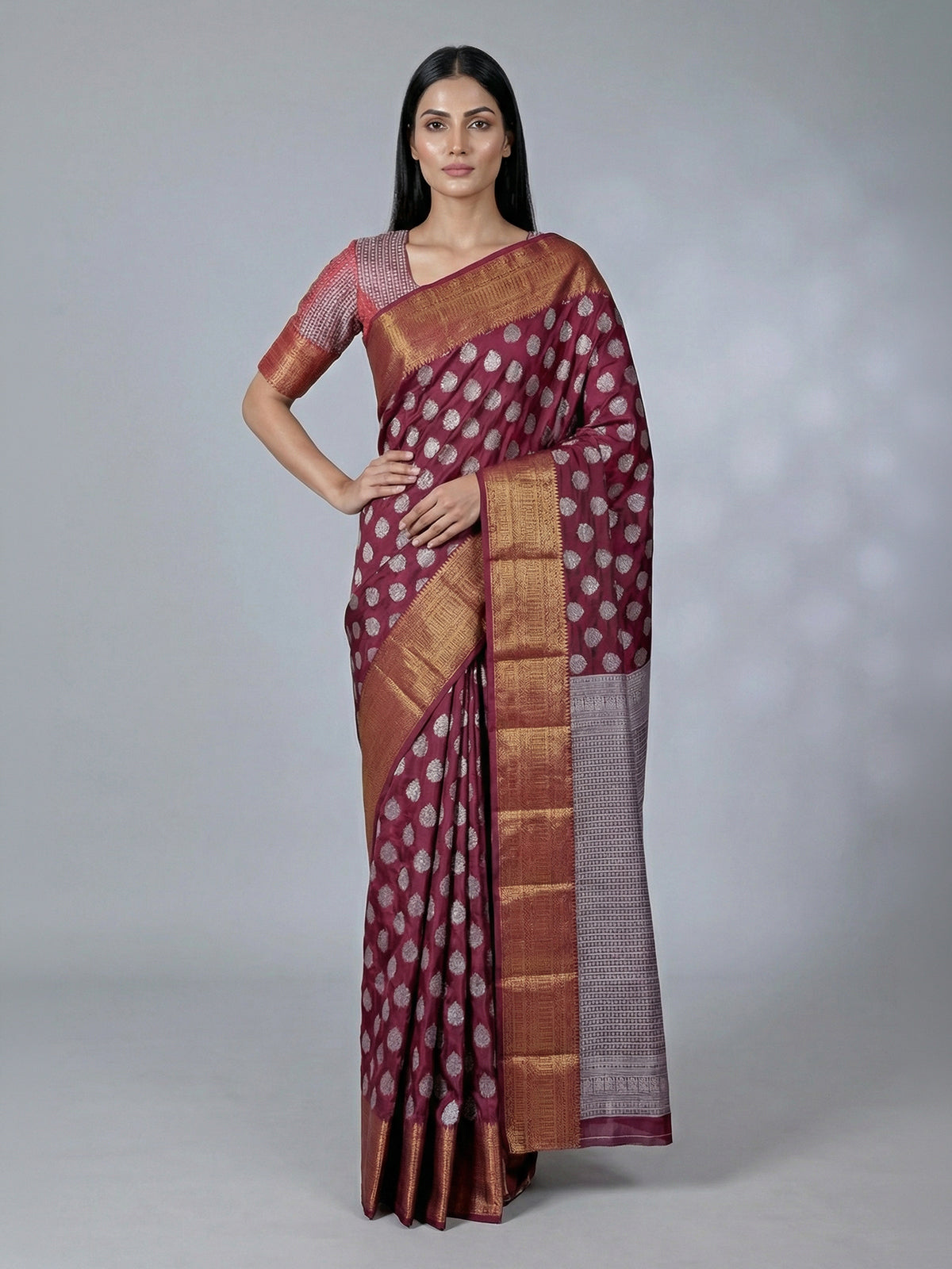 Brown zari embellished saree for wedding