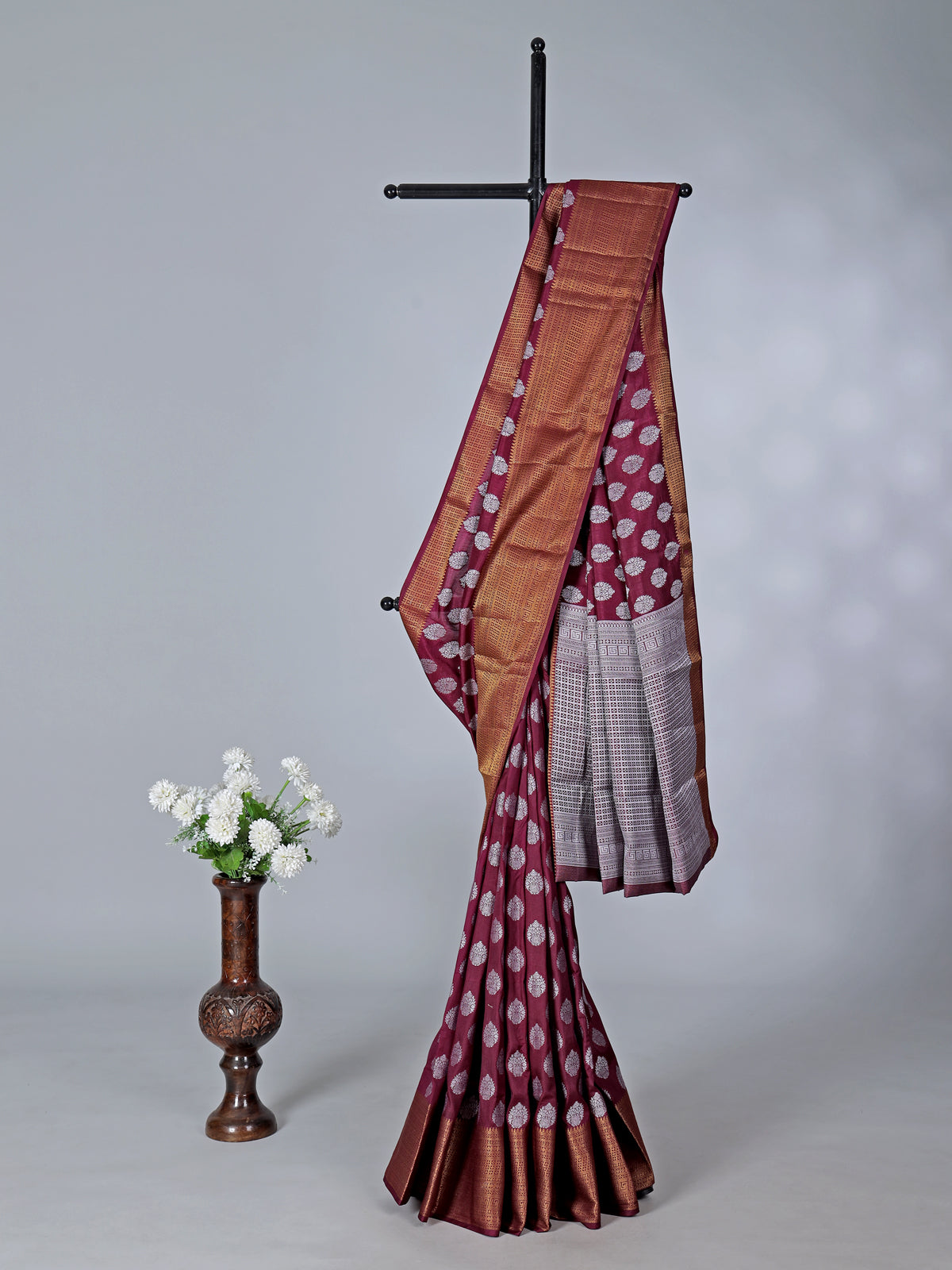 Brown zari embellished saree for wedding