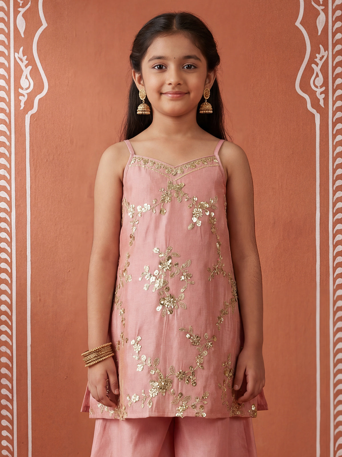 Light pink festive wear tssue silk palazzo suit