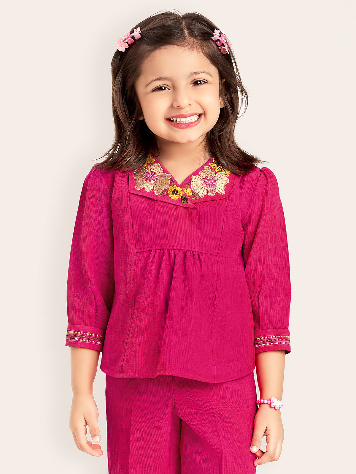 Magenta crepe silk salwar suit for girls