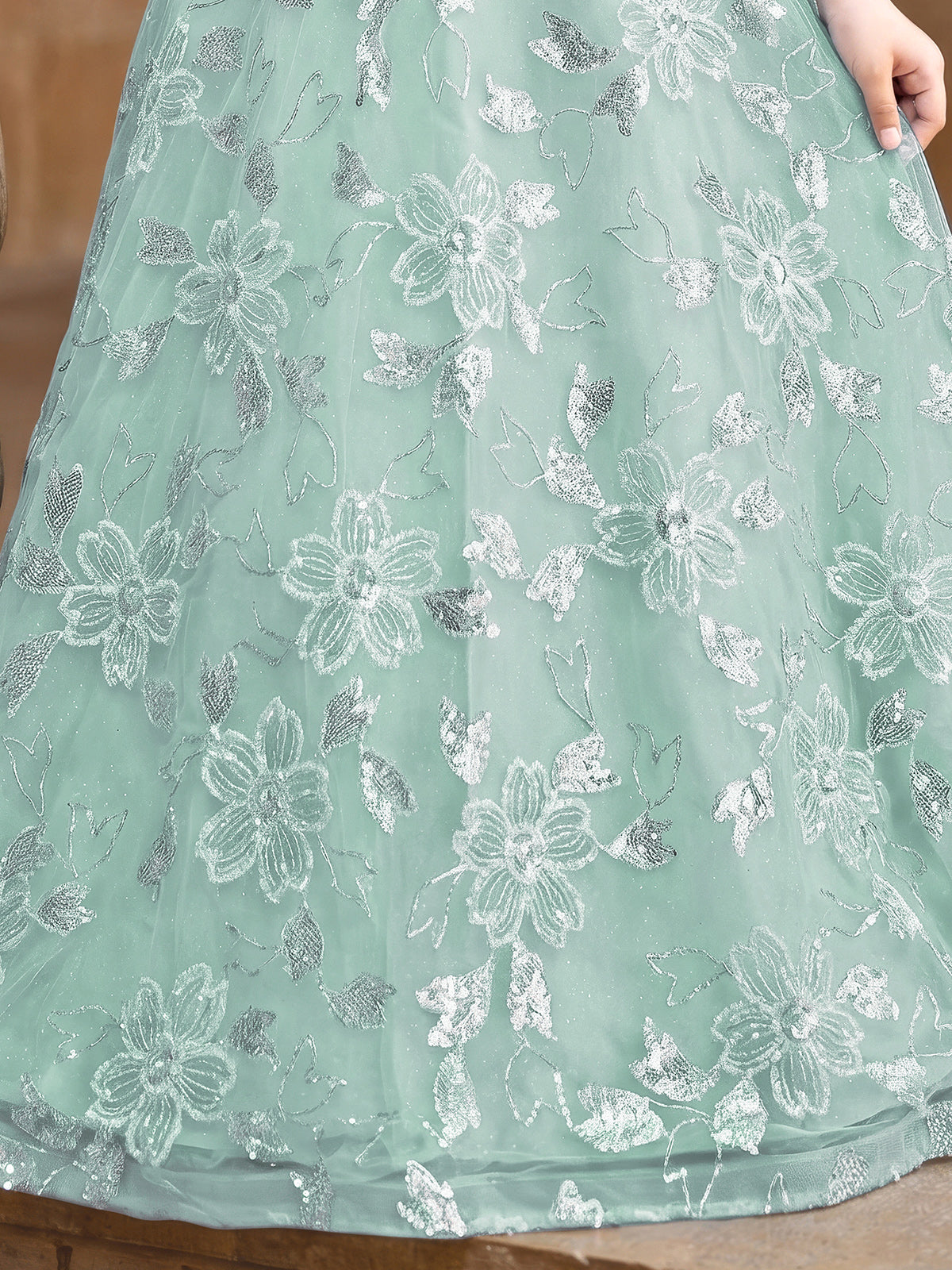 Mint green organza gown with sequins sparkle