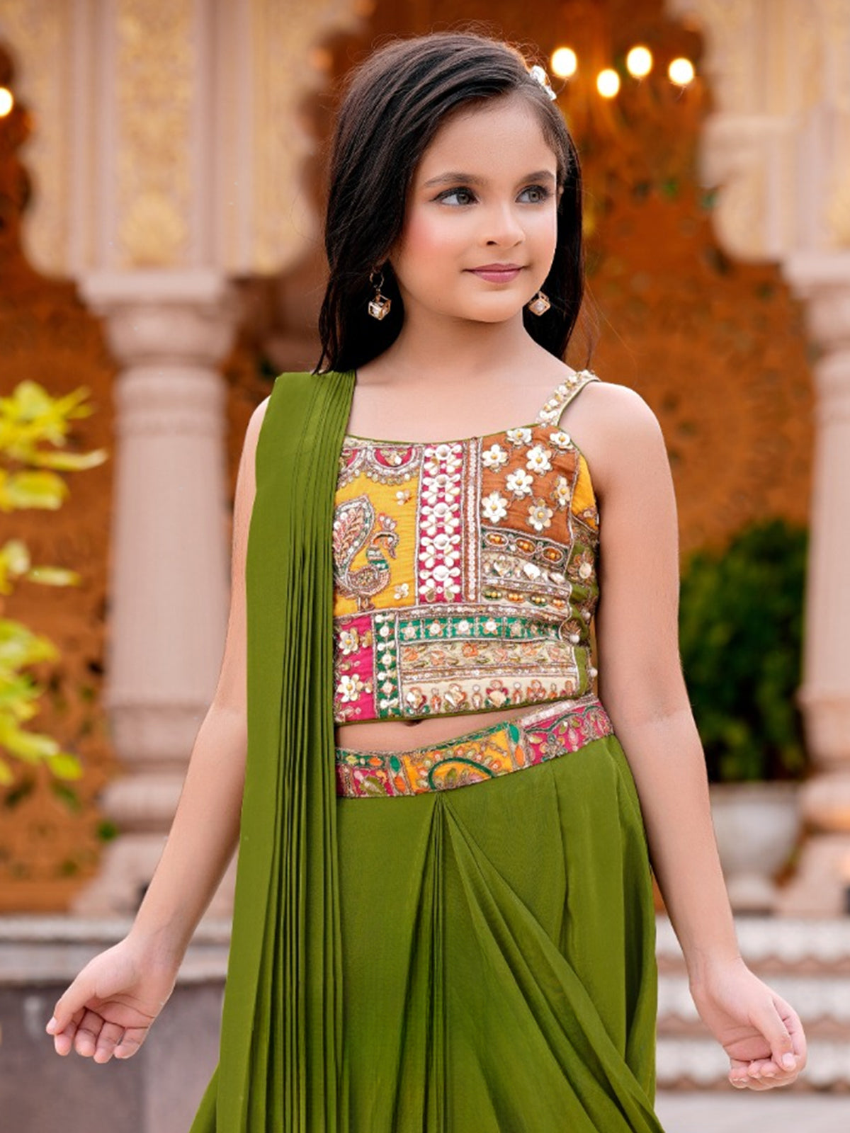 Green silk lehenga choli for girls wedding wear