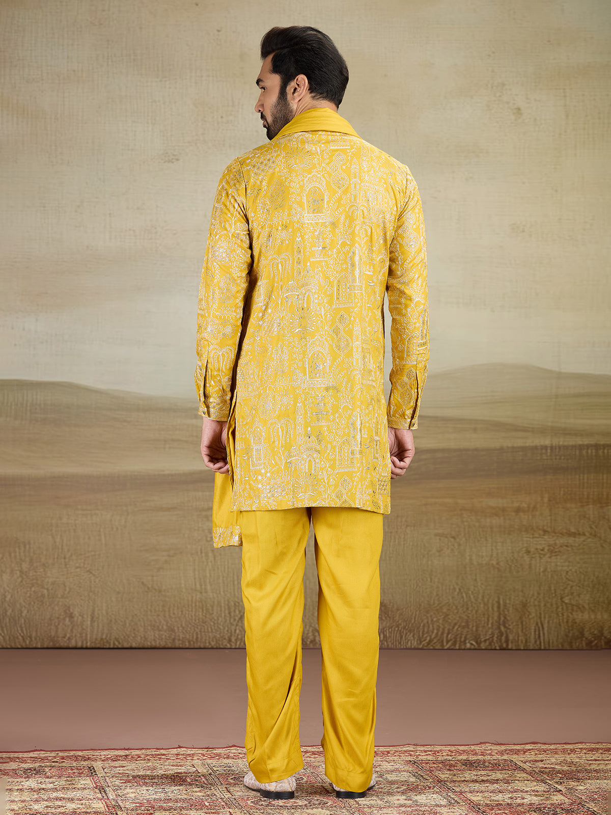 Yellow rayon silk kurta pajama wth dupatta