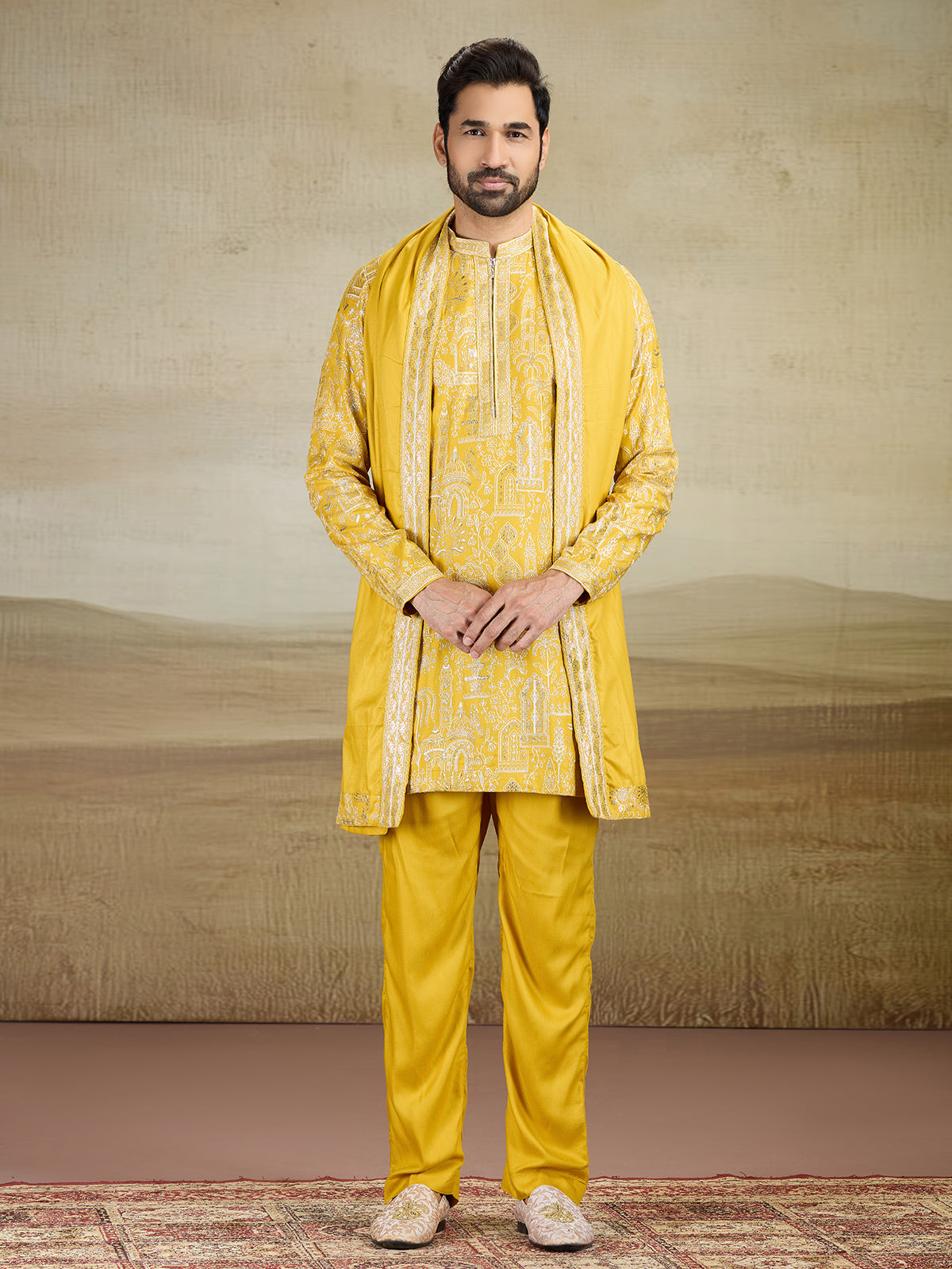 Yellow rayon silk kurta pajama wth dupatta