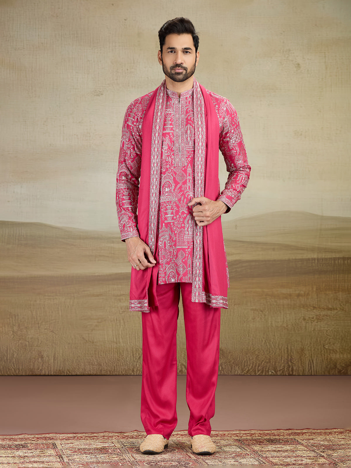 Magenta wedding wear kurta pajama rayon silk