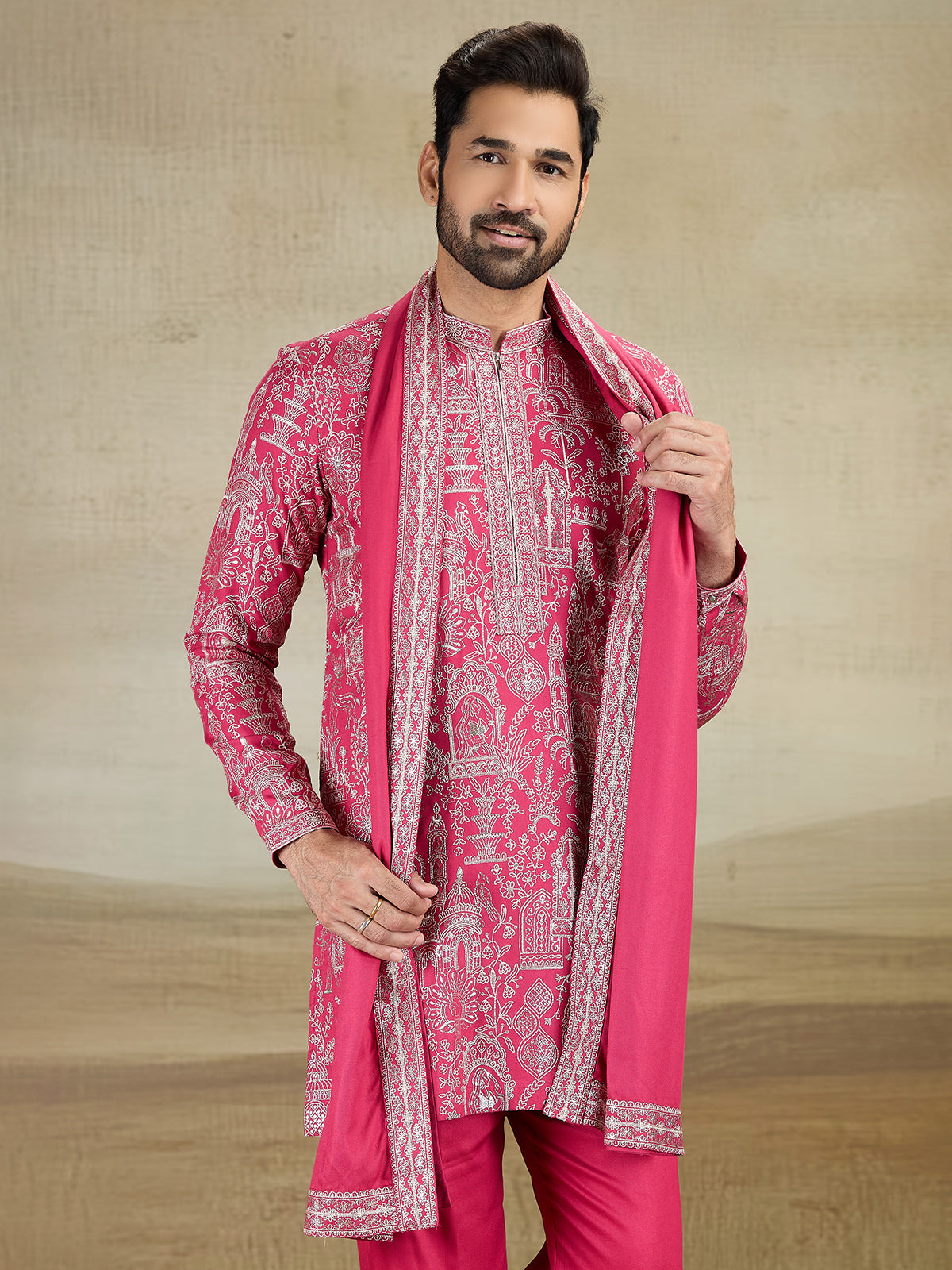 Magenta wedding wear kurta pajama rayon silk