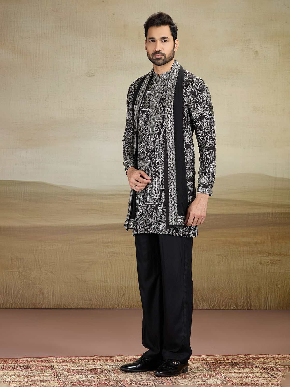 Black rayon silk kurta pajama with dupatta