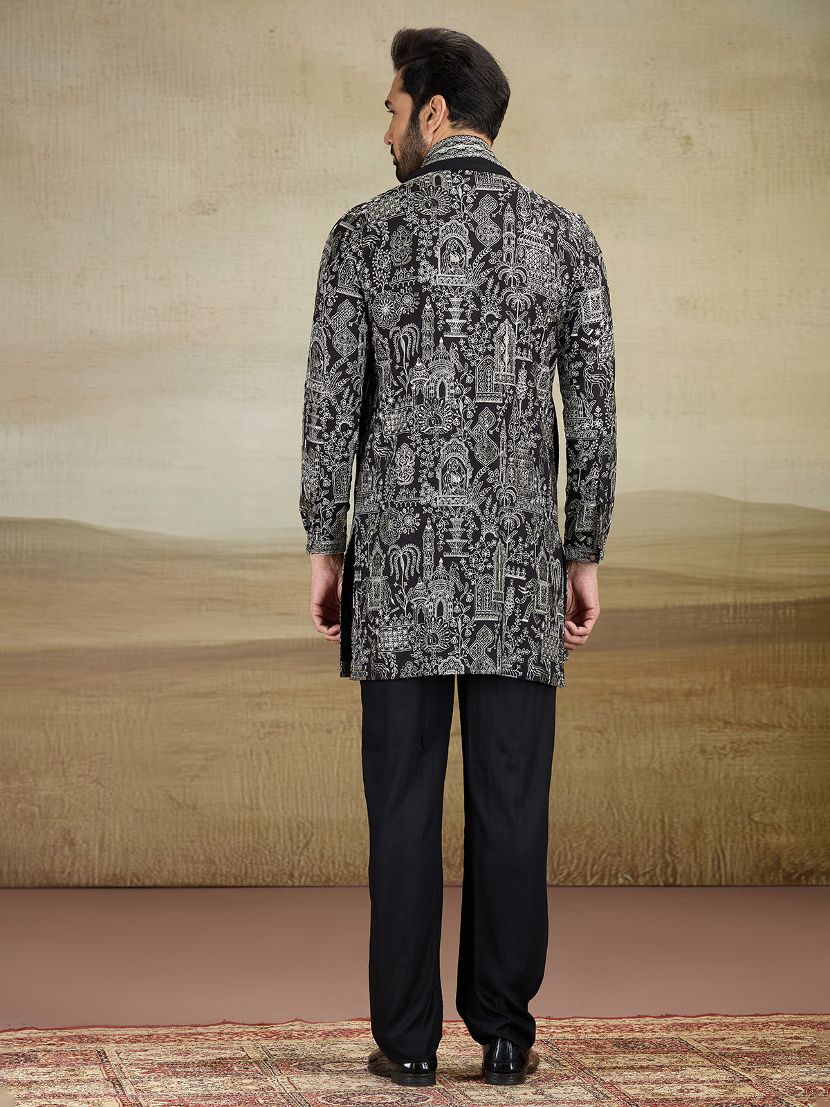 Black rayon silk kurta pajama with dupatta