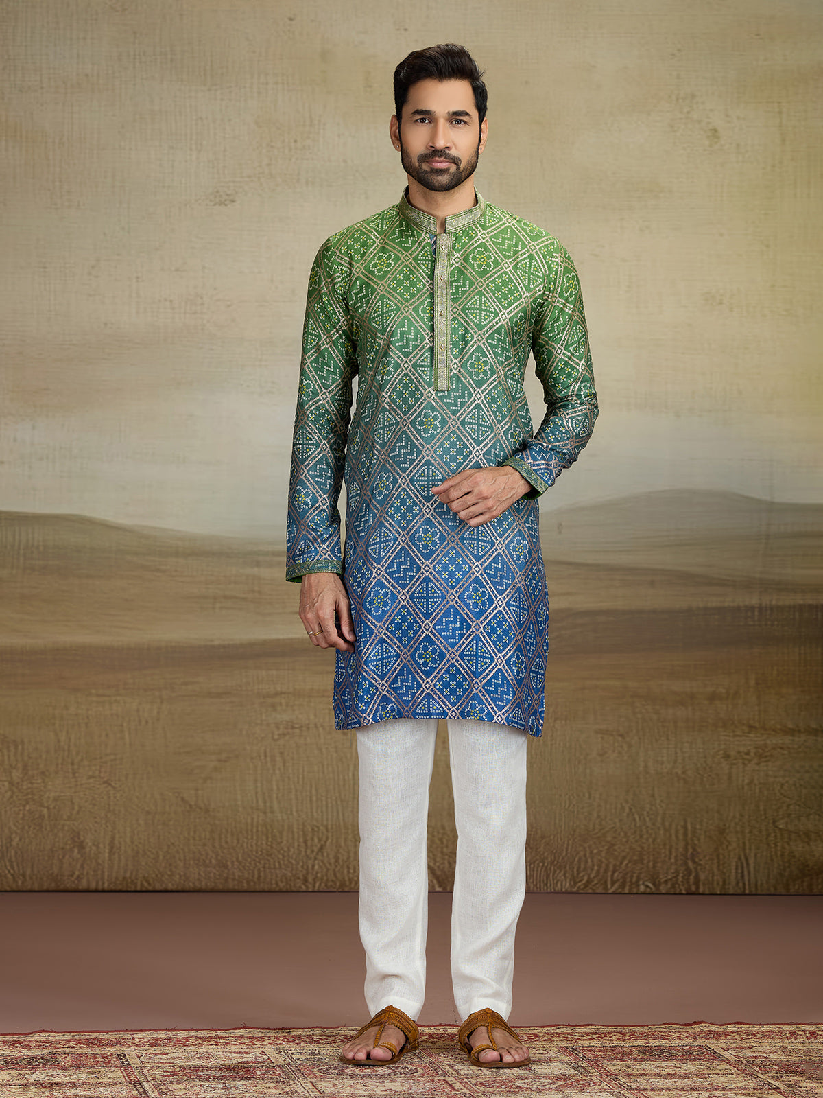 Green and blue shadede kurta pajama
