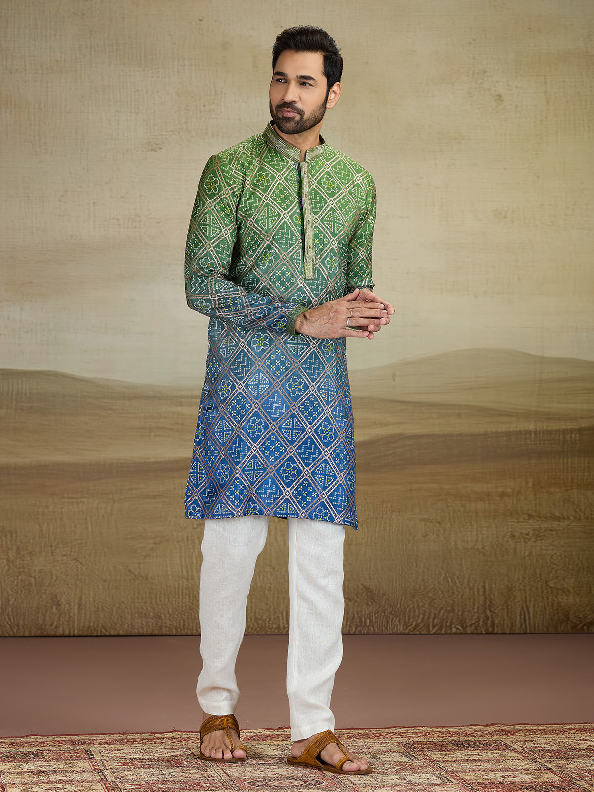 Green and blue shadede kurta pajama