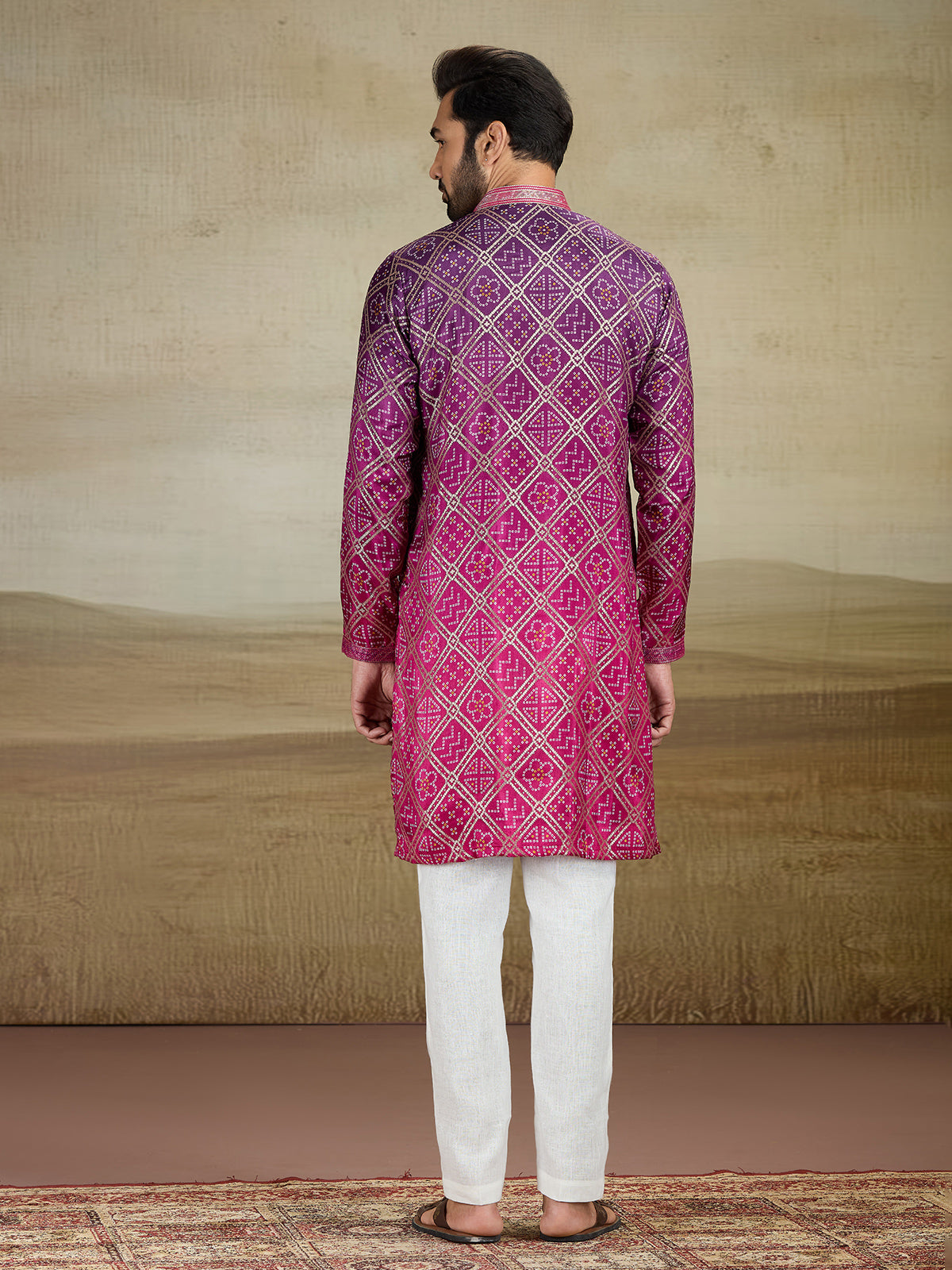 Pink jacquard silk shaded kurta pajama