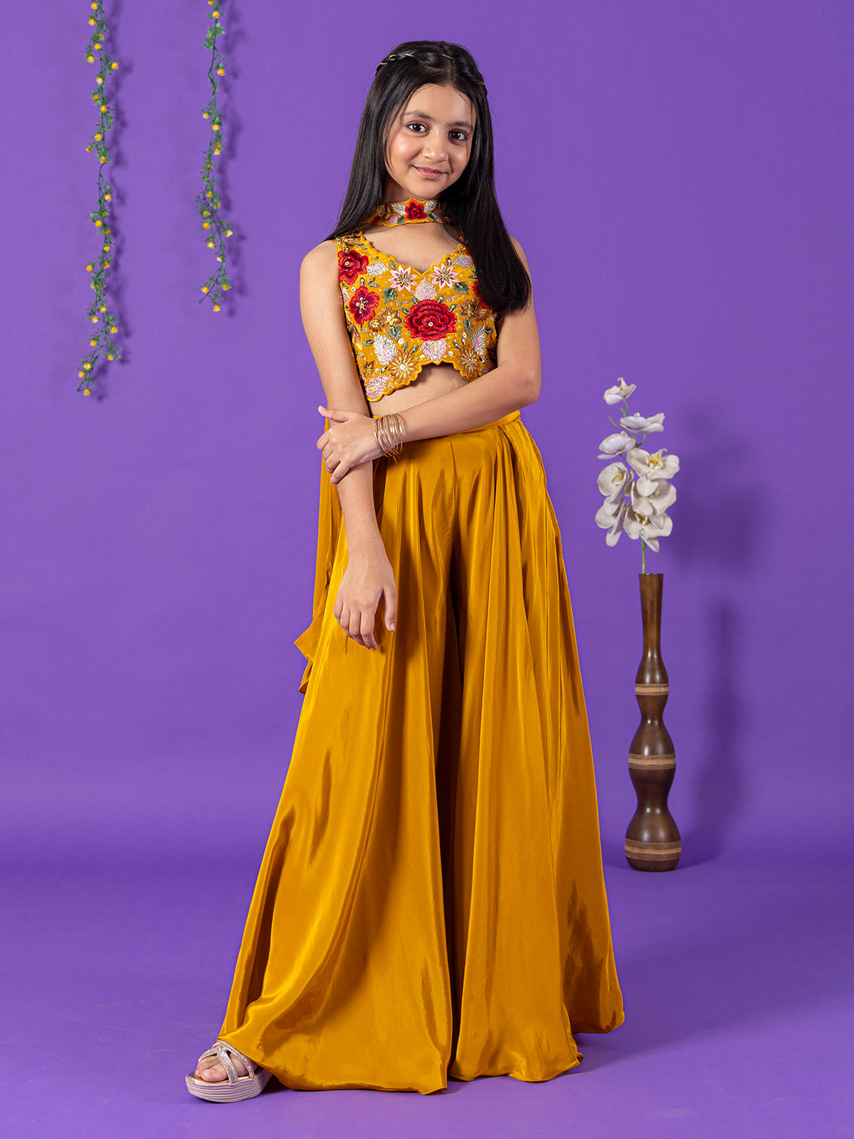Purple silk palazzo suit with dupatta for girls
