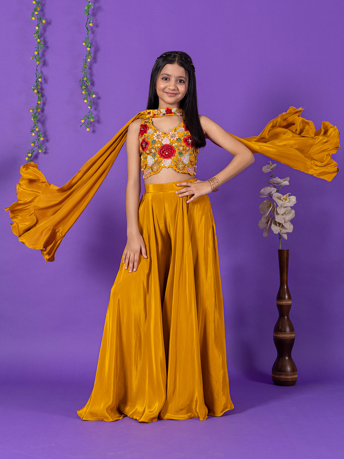 Purple silk palazzo suit with dupatta for girls