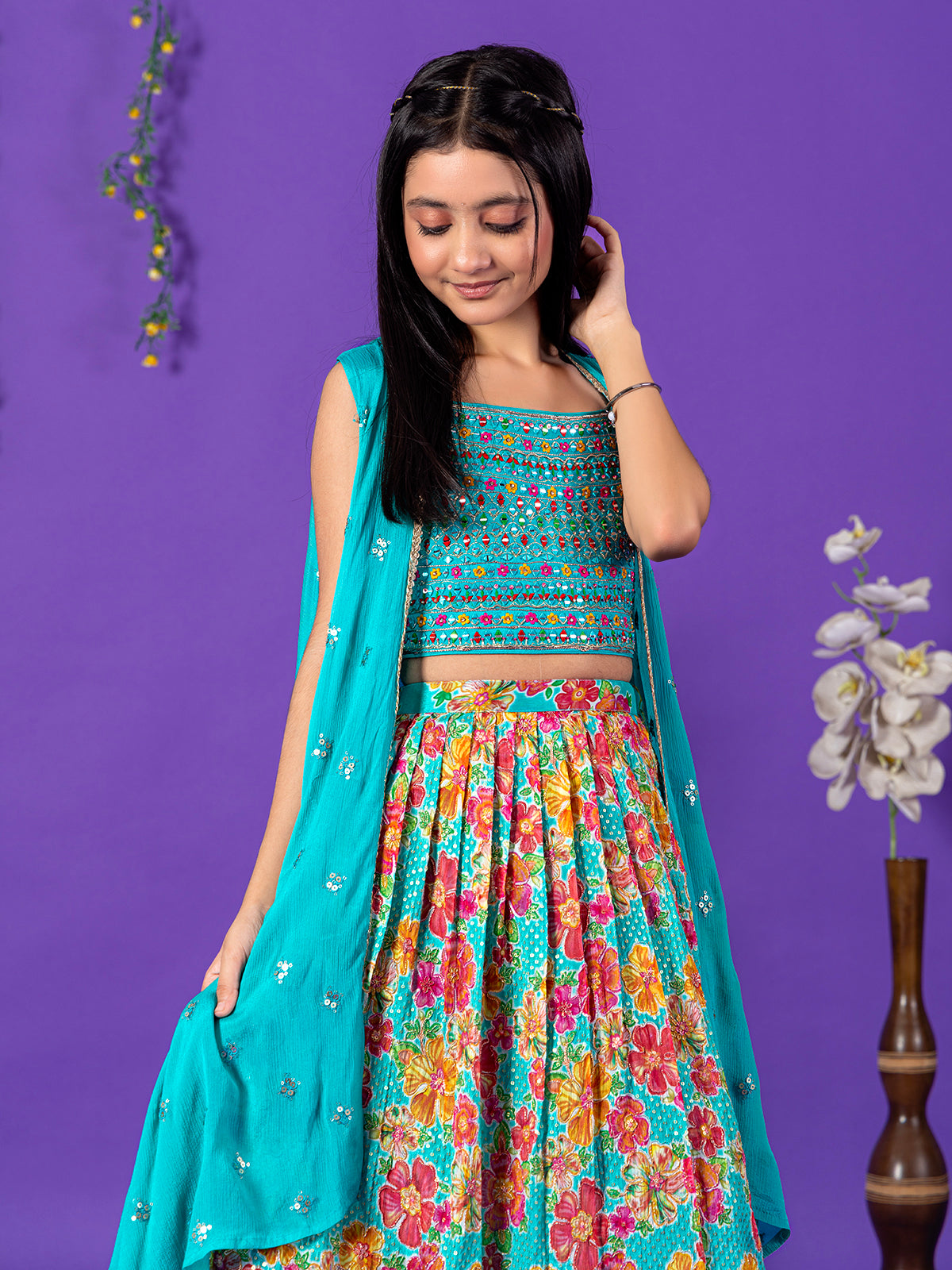 Green silk lehenga choli with gorgeaous shrug