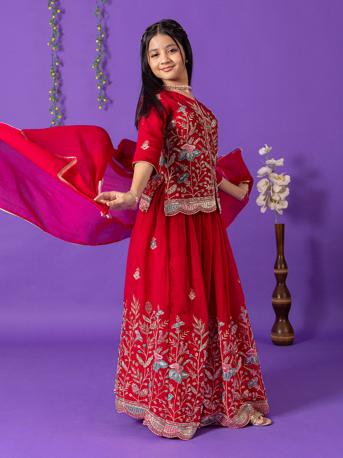 Red silk wedding wear lehenga choli with dupatta