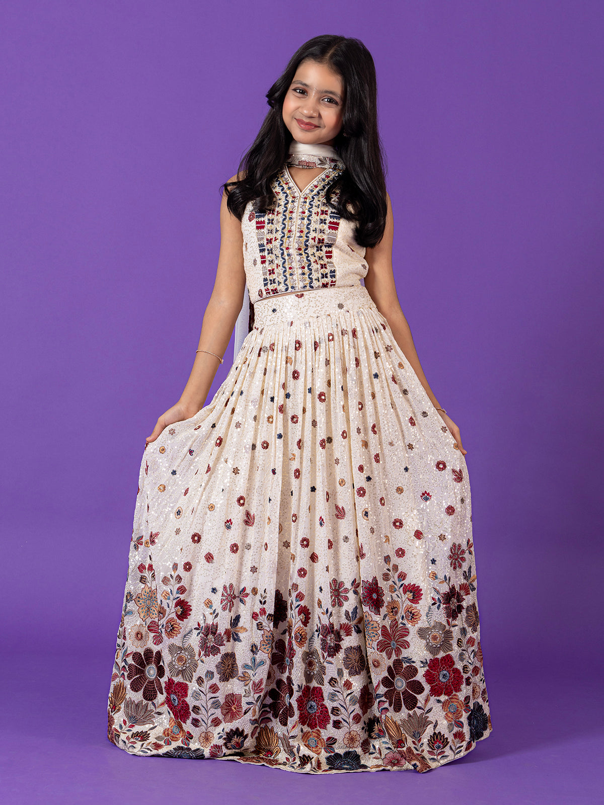 Chic white lehenga choli with resham work