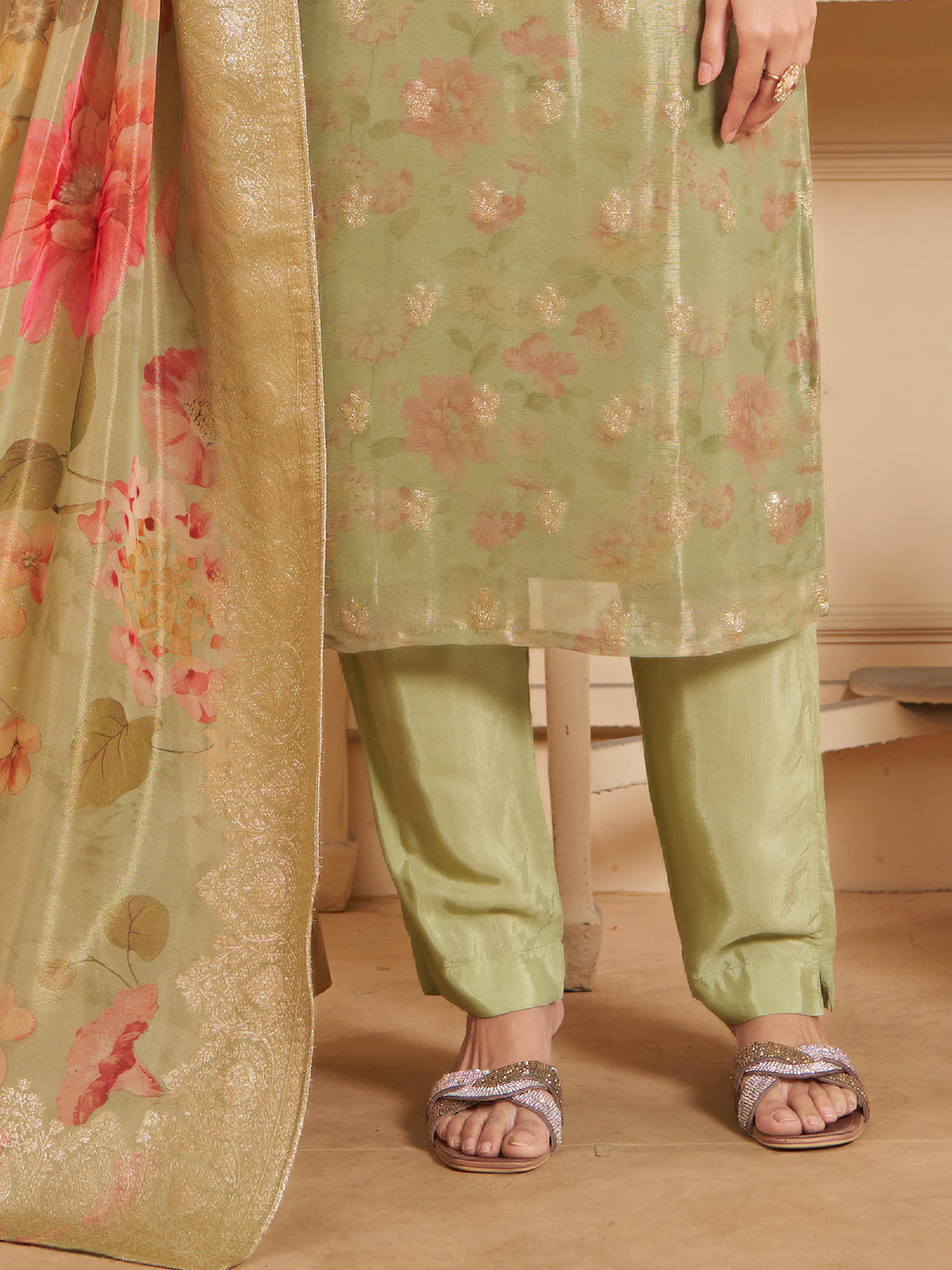 Light green chffon printed salwar suit