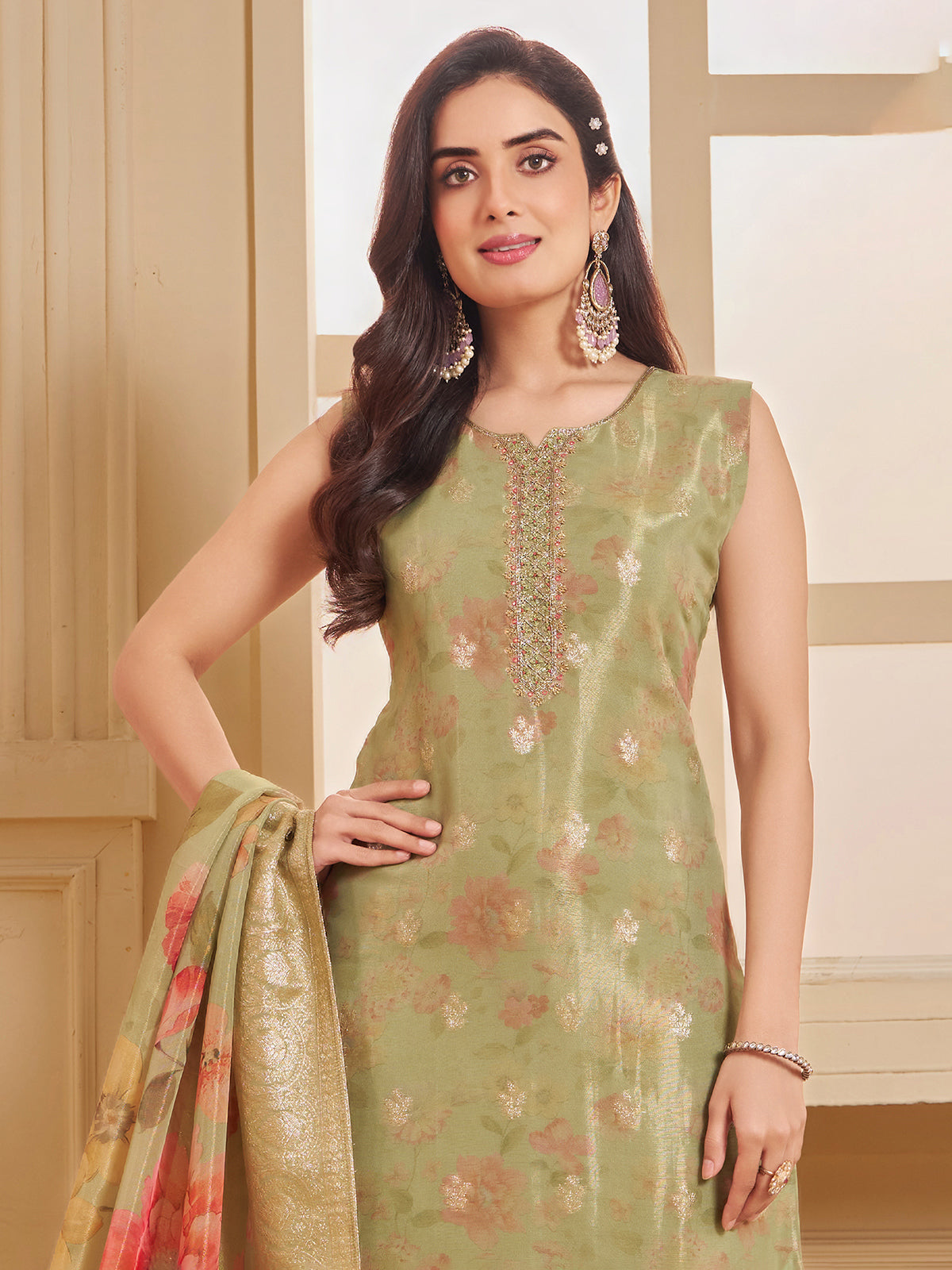 Light green chffon printed salwar suit