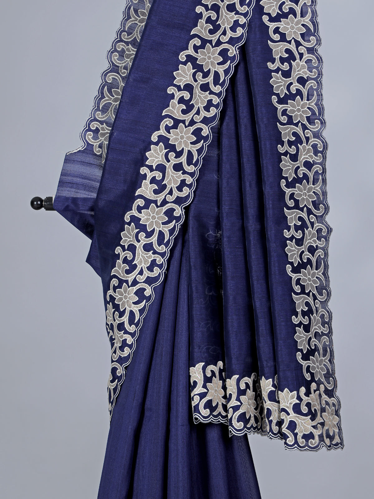 Navy semi tissue silk saree with embroidered border