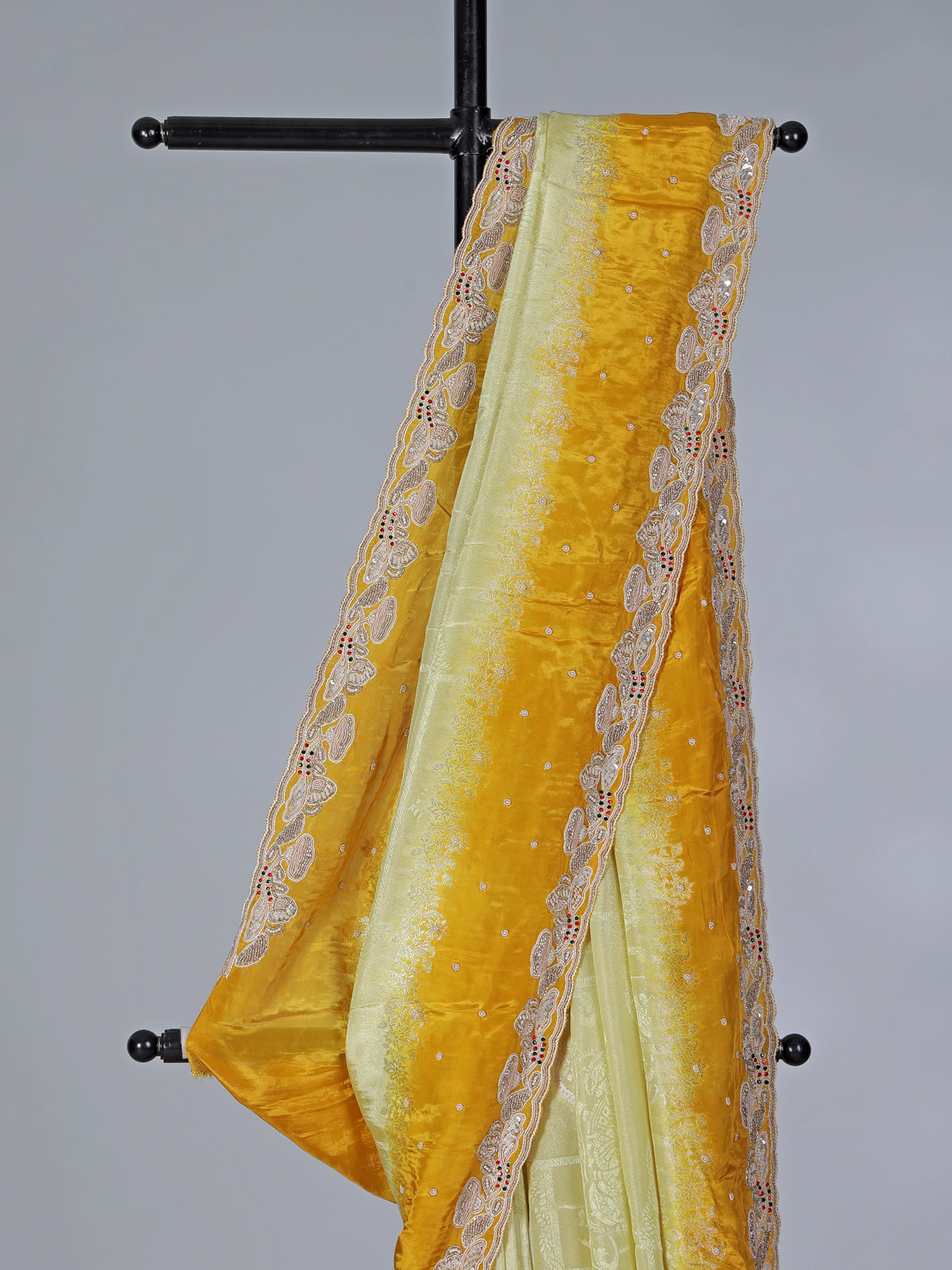 Yellow chinya silk shaded saree for wedding