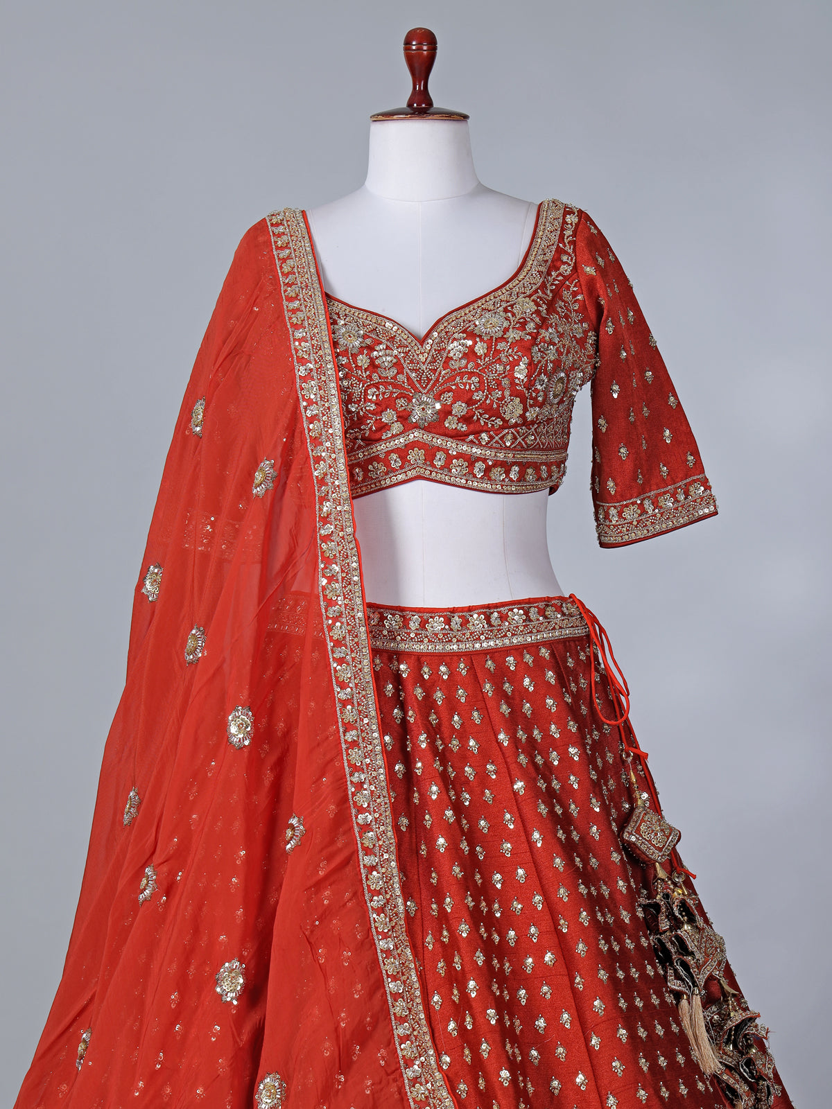 Rust red bridal silk lehenga choli