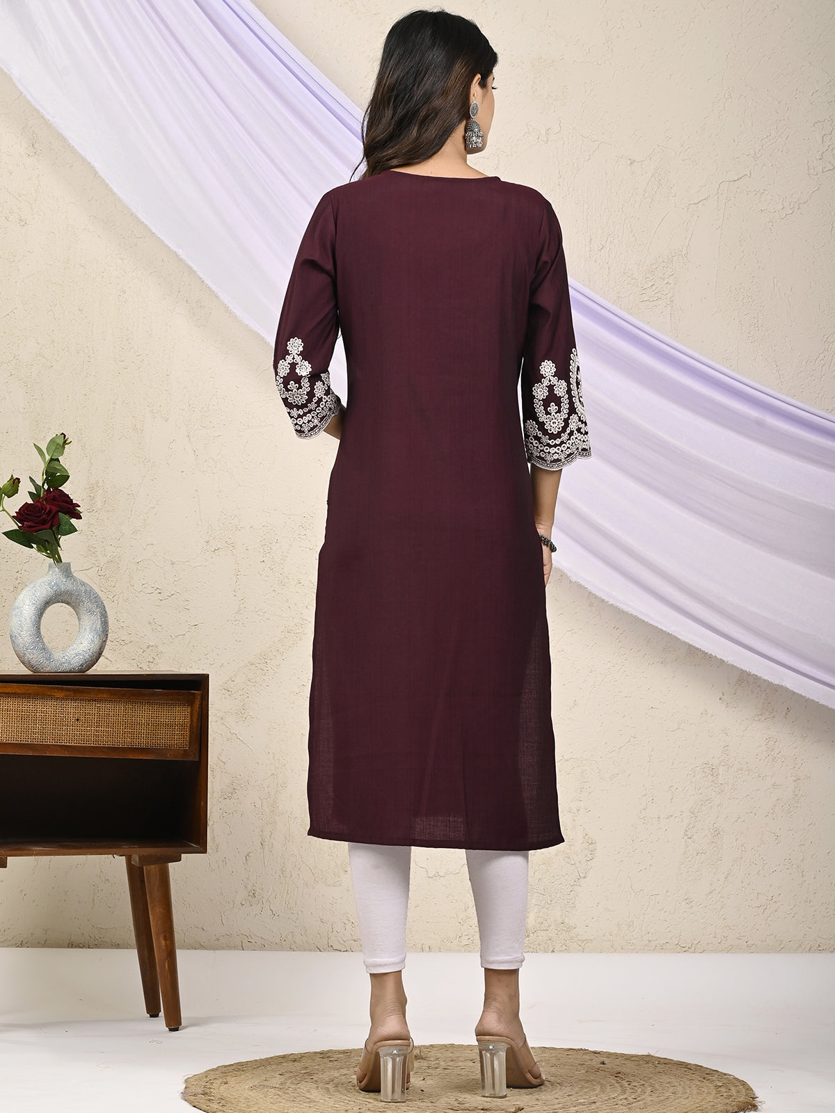 Purple cotton silk embroidered sequins and beads kurti