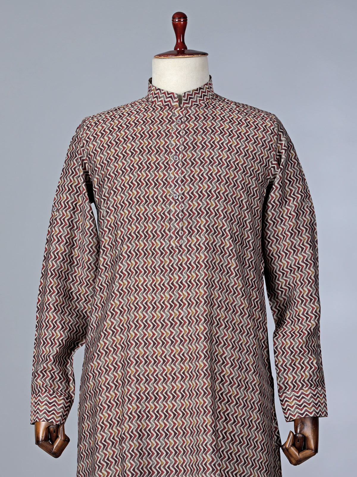 Brown printed cotton silk kurta suit with festive appeal