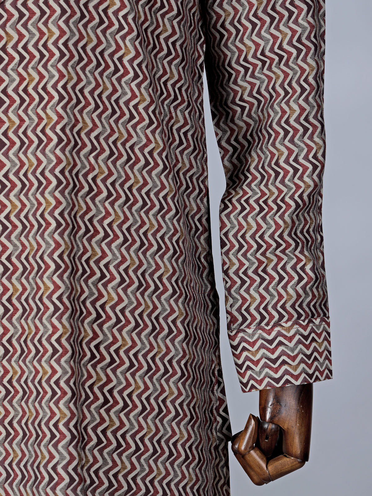 Brown printed cotton silk kurta suit with festive appeal