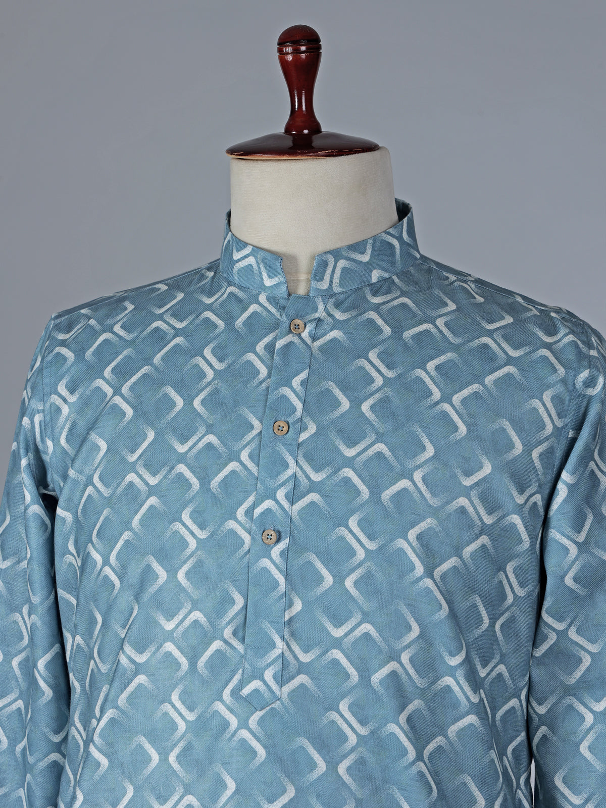 Blue printed cotton silk kurta suit with refined finish