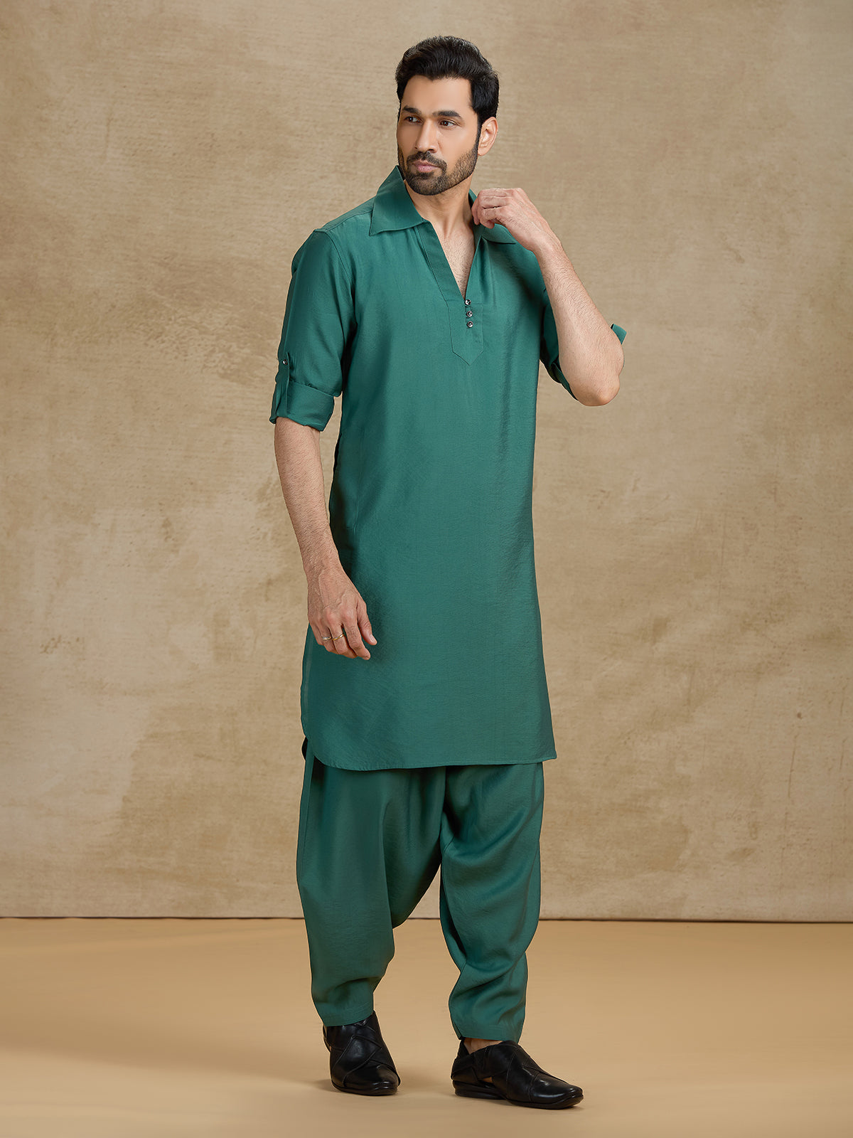 Elegant green cotton silk eid pathani outfit