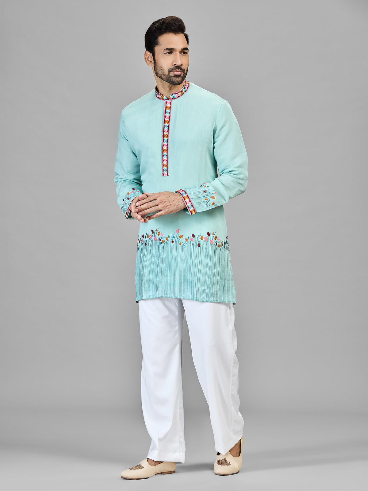 Sky blue luminous silk festive wear