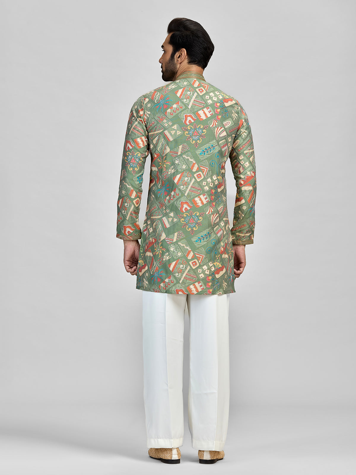 Green vibrant festive silk kurta set for gentlemen
