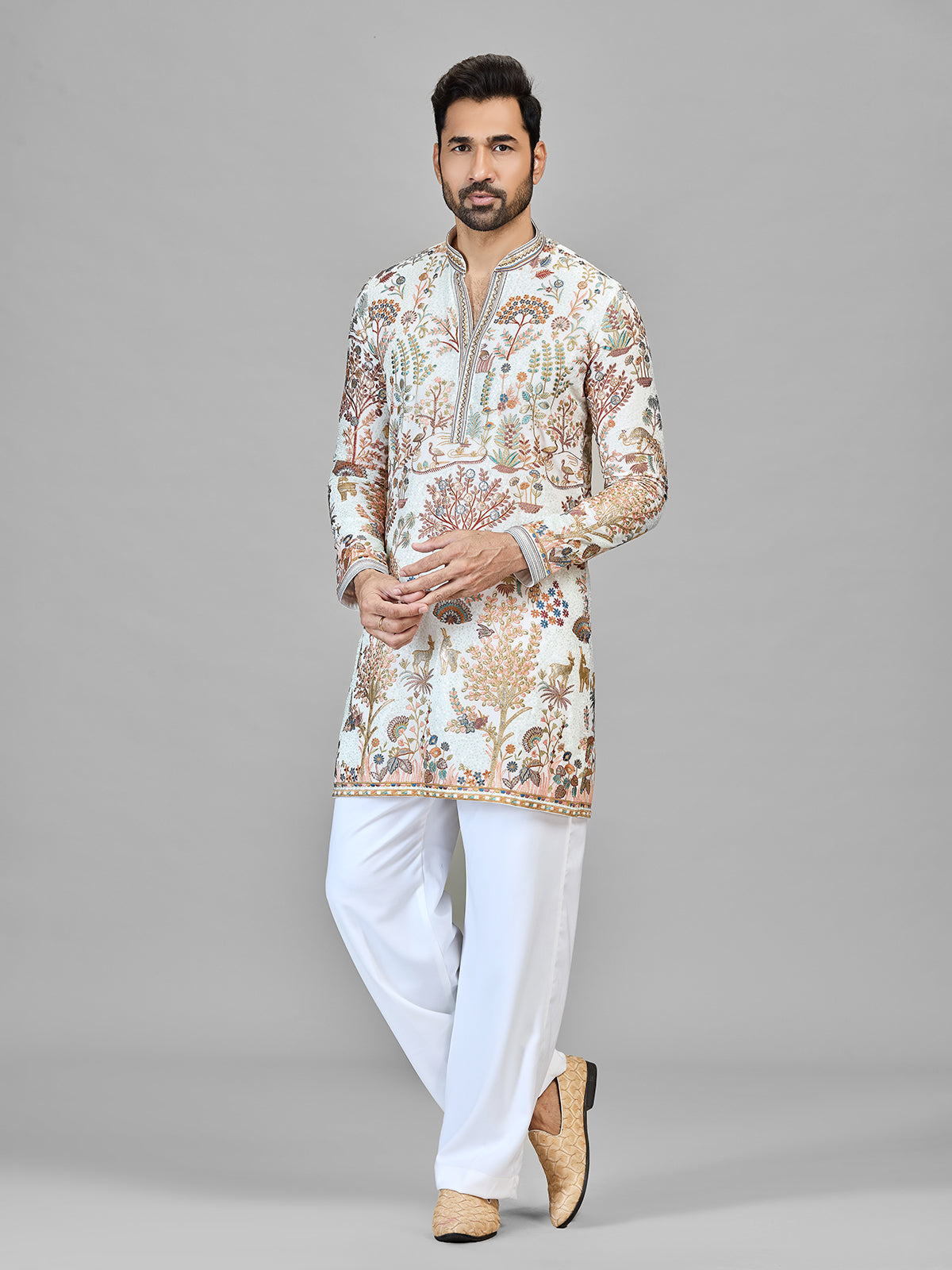 Cream georgette floral fauna festive showcase