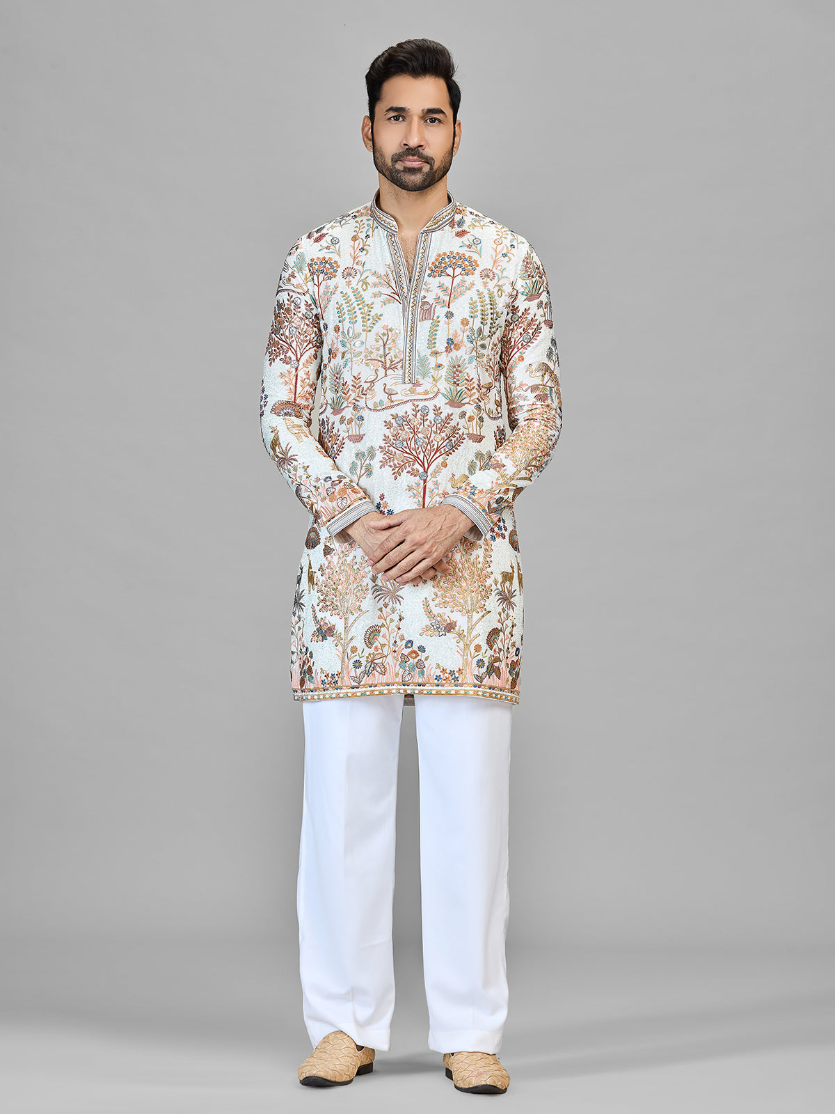 Cream georgette floral fauna festive showcase