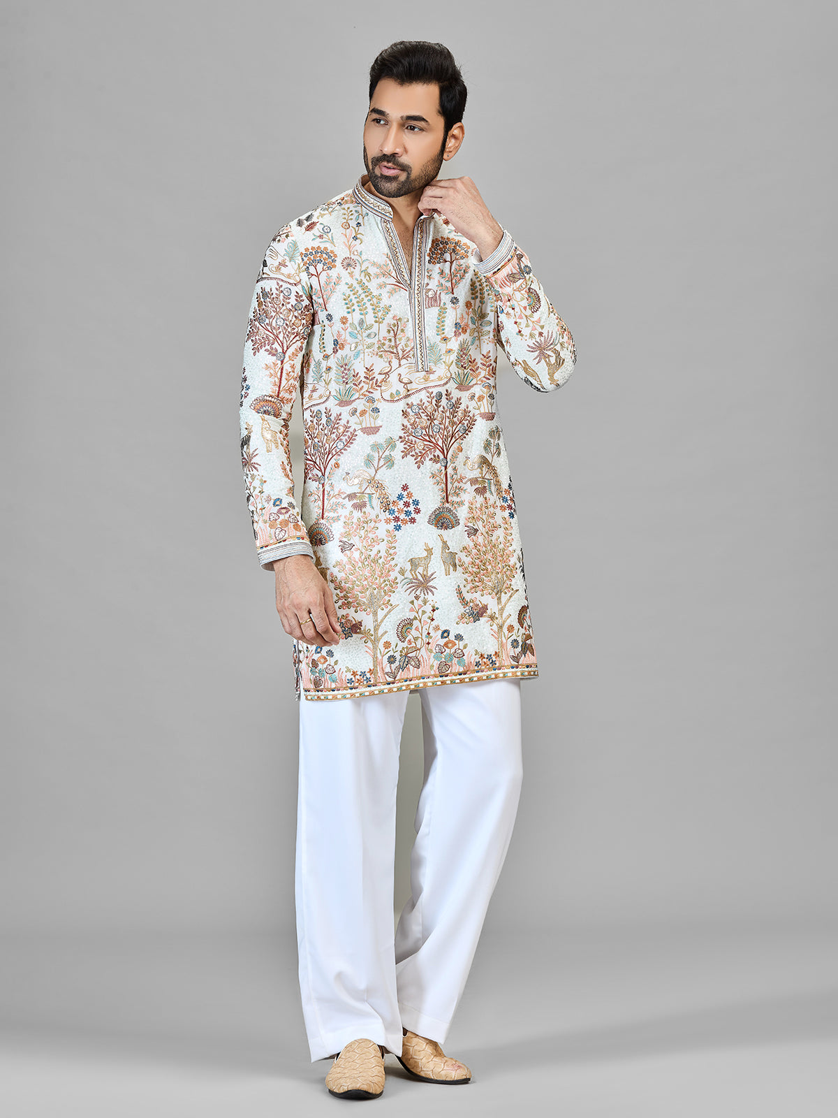 Cream georgette floral fauna festive showcase