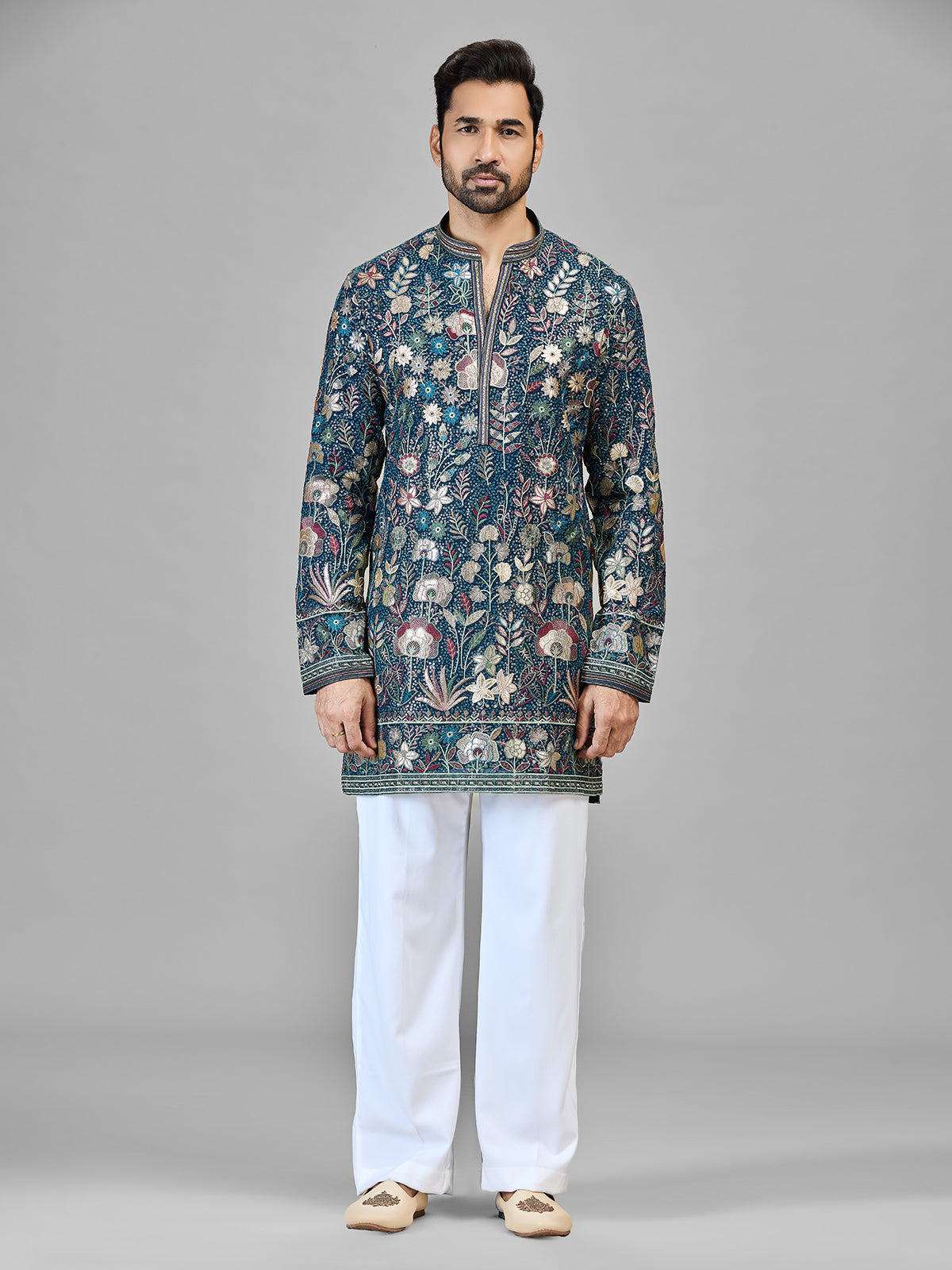 Rama blue statement georgette kurta suit for men