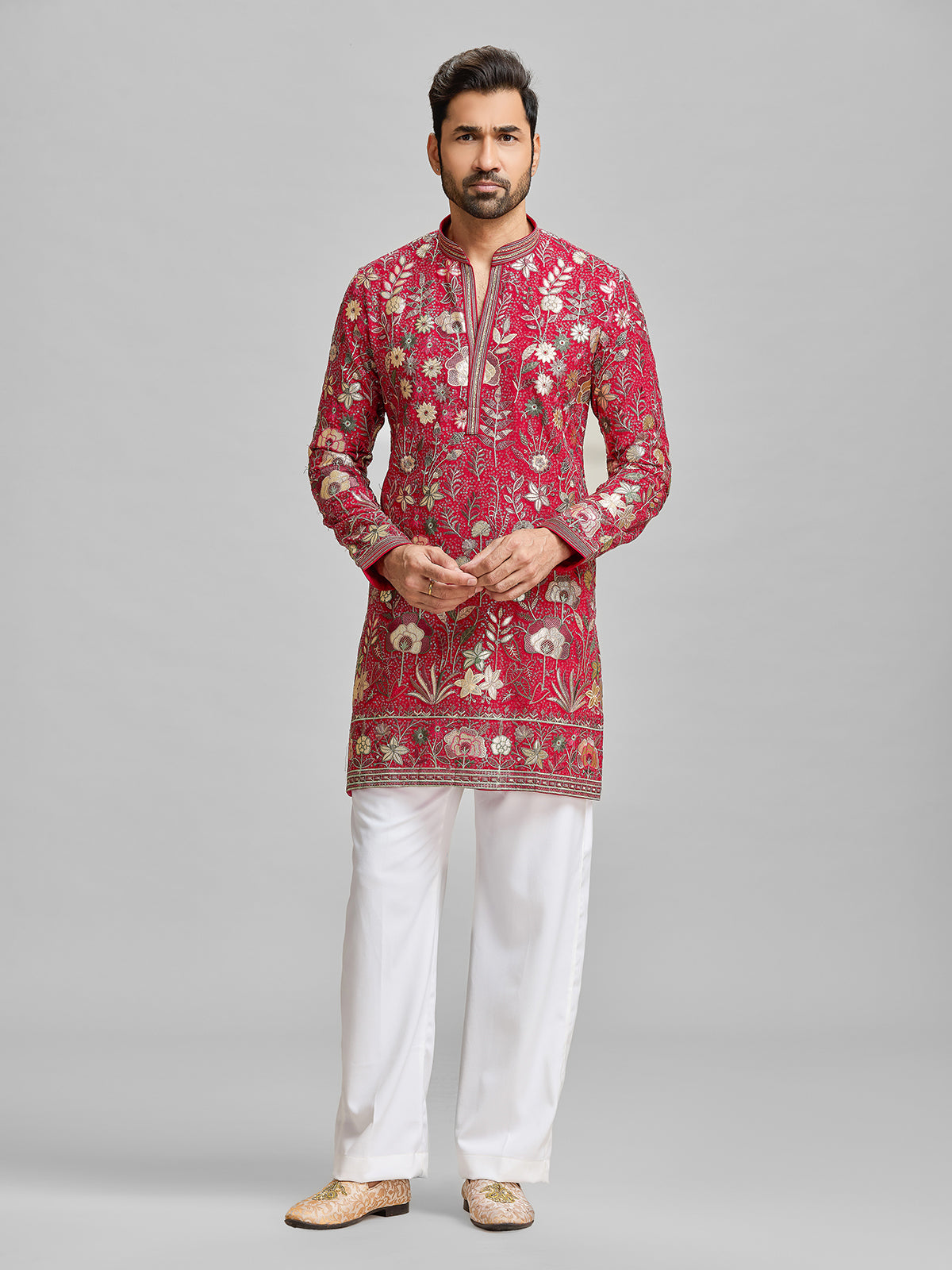 Red georgette royal embroidered kurta suit